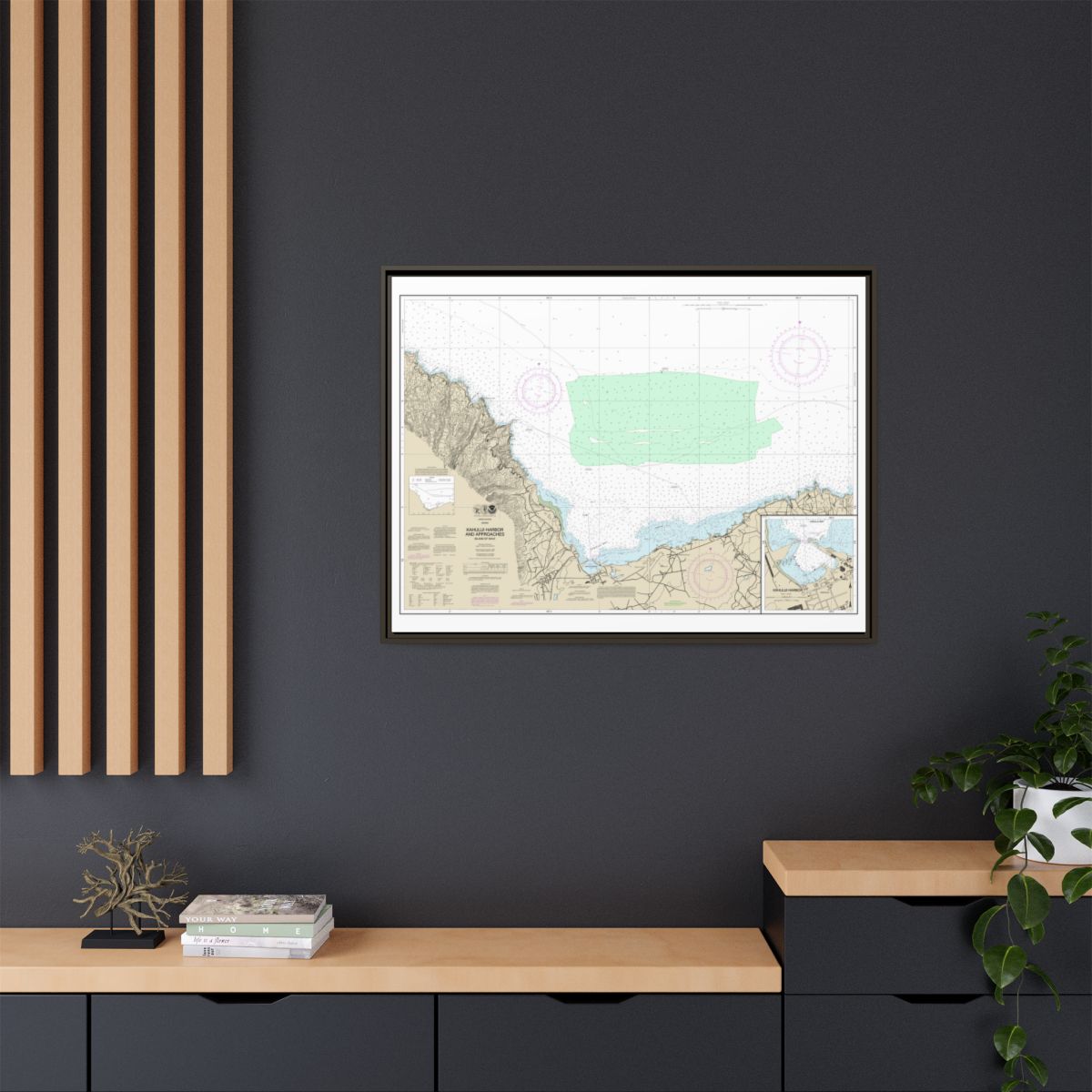 Chart 19342 Kahului Harbor and approaches;Kahului Harbor - NOAA Nautical Chart Floating Frame Canvas | 32" x 24" | 40" x 30" - Espresso context-2