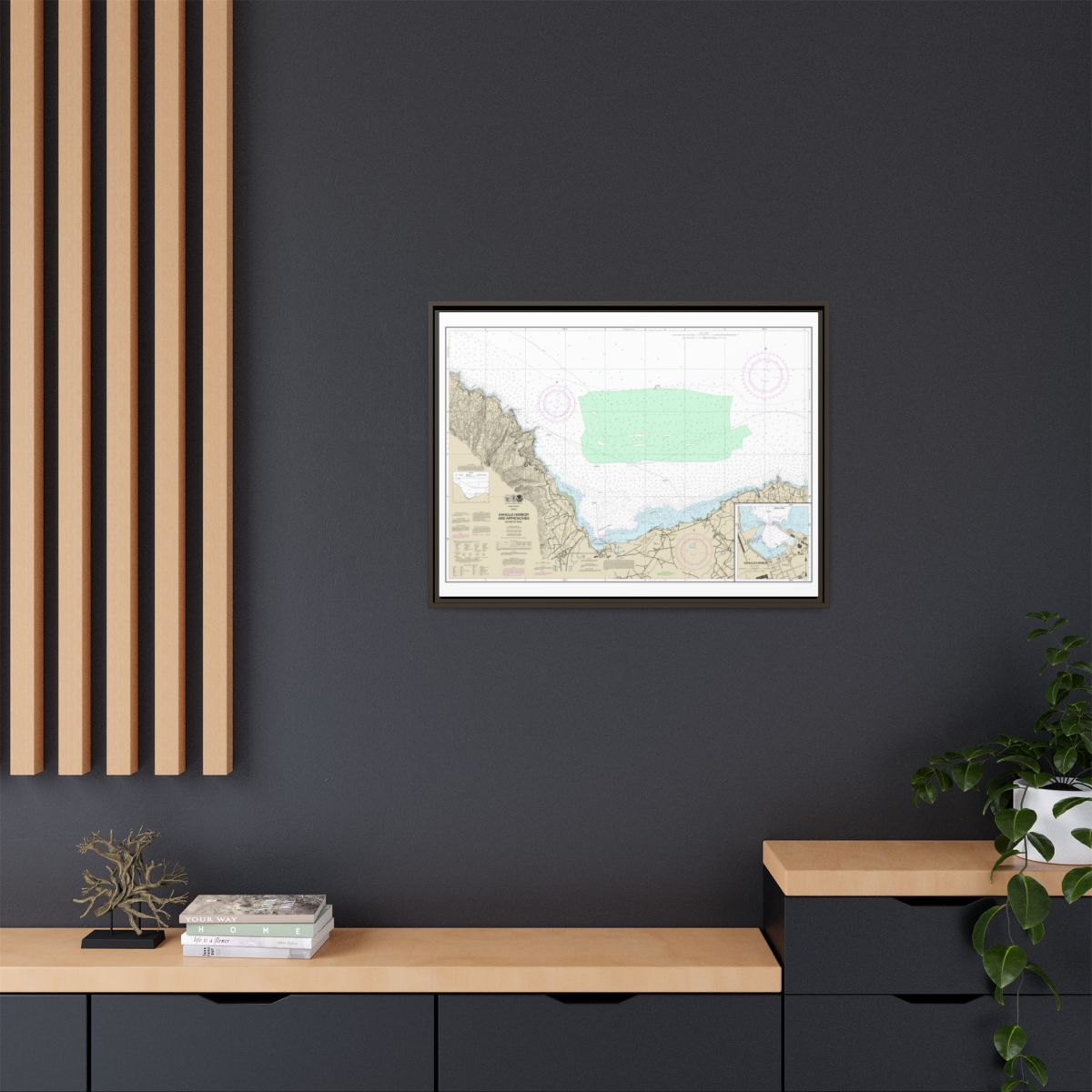 Chart 19342 Kahului Harbor and approaches;Kahului Harbor - NOAA Nautical Chart Floating Frame Canvas | 32" x 24" | 40" x 30" - Espresso context-2