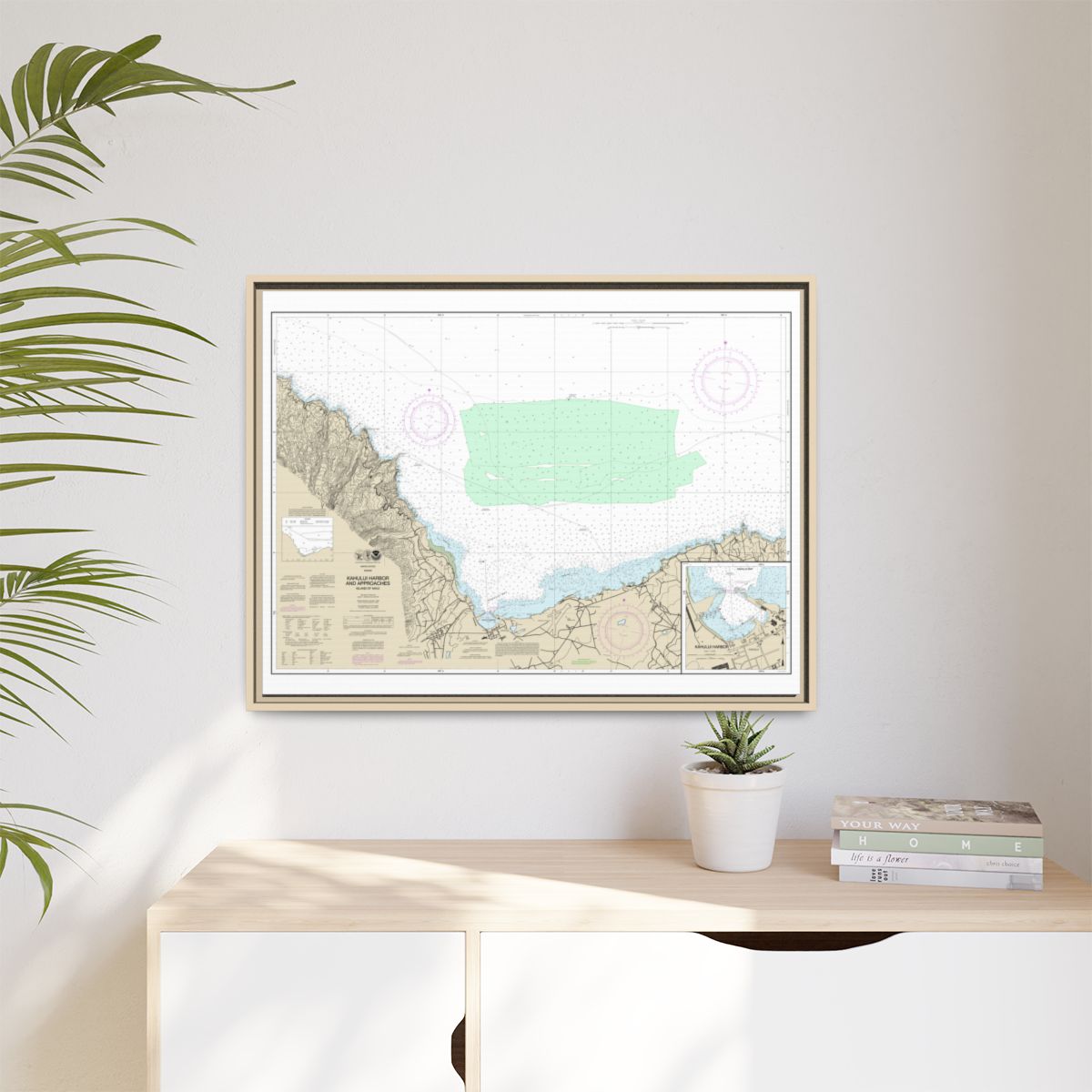 Chart 19342 Kahului Harbor and approaches;Kahului Harbor - NOAA Nautical Chart Floating Frame Canvas | 32" x 24" | 40" x 30" - Natural context-1