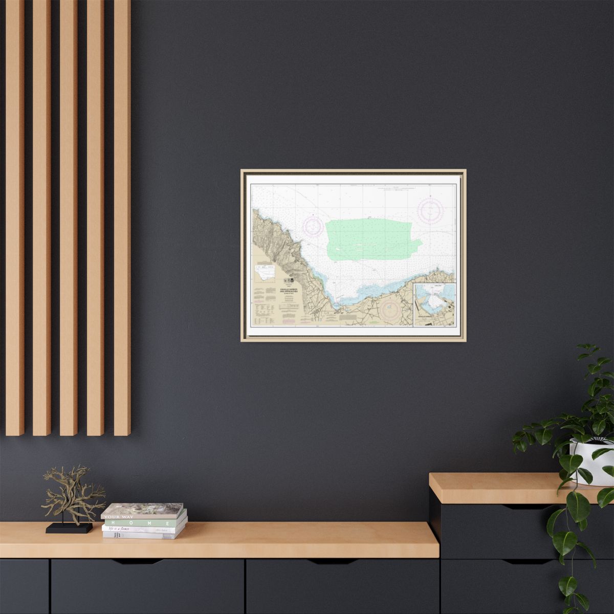 Chart 19342 Kahului Harbor and approaches;Kahului Harbor - NOAA Nautical Chart Floating Frame Canvas | 32" x 24" | 40" x 30" - Natural context-2