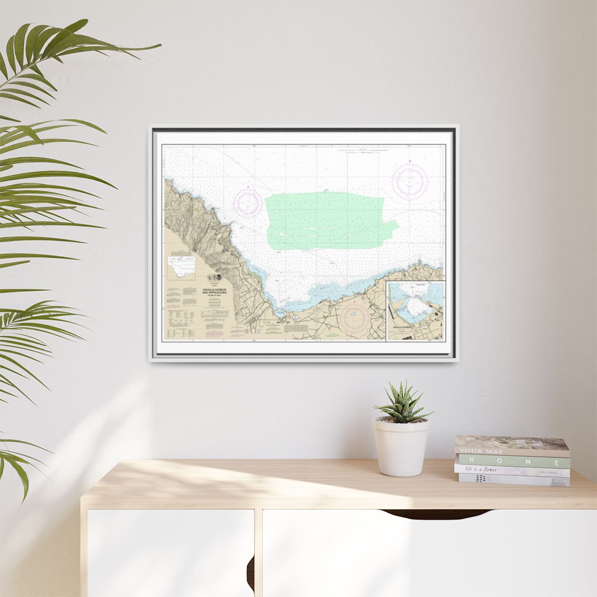 Chart 19342 Kahului Harbor and approaches;Kahului Harbor - NOAA Nautical Chart Floating Frame Canvas | 32" x 24" | 40" x 30" - White context-1