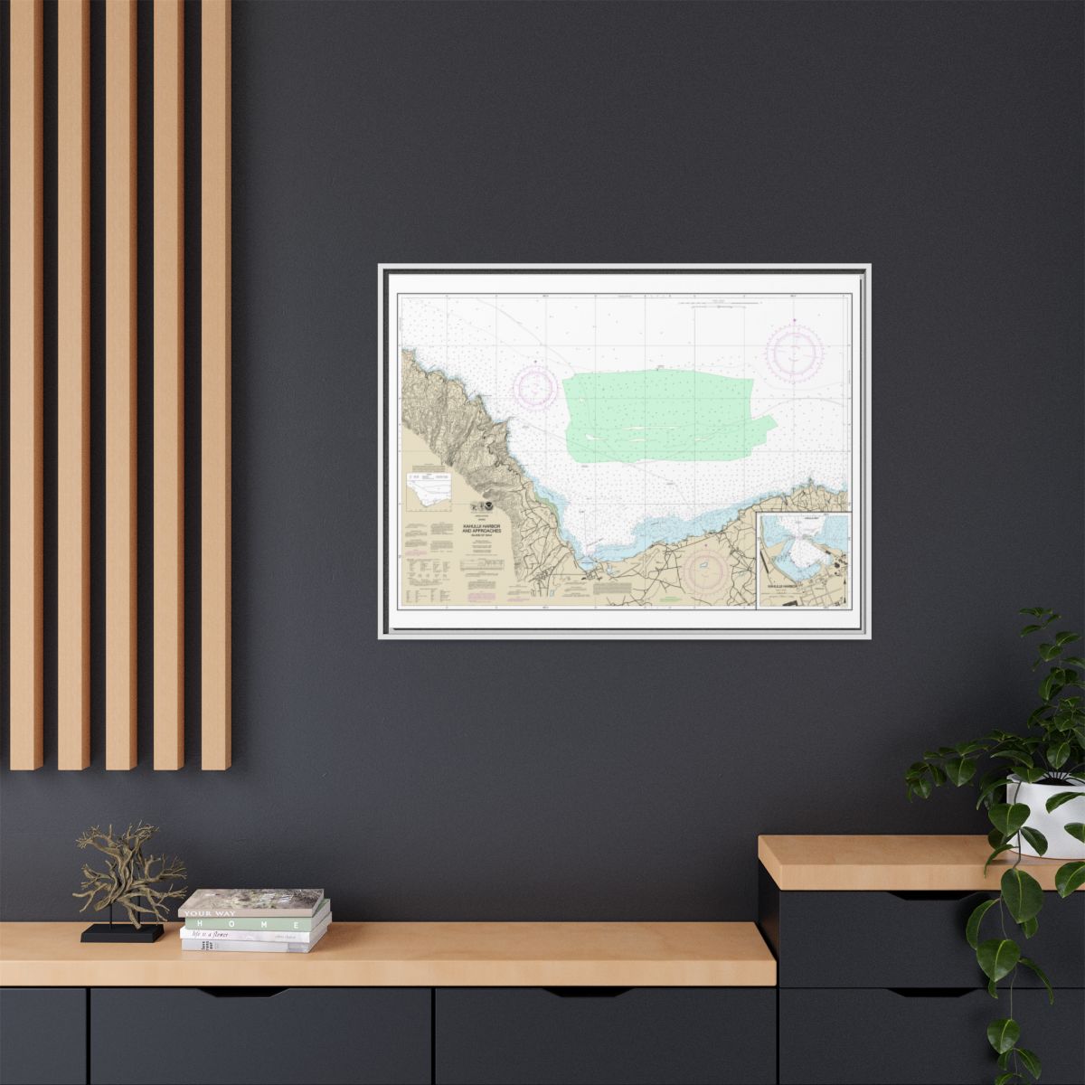 Chart 19342 Kahului Harbor and approaches;Kahului Harbor - NOAA Nautical Chart Floating Frame Canvas | 32" x 24" | 40" x 30" - White context-2