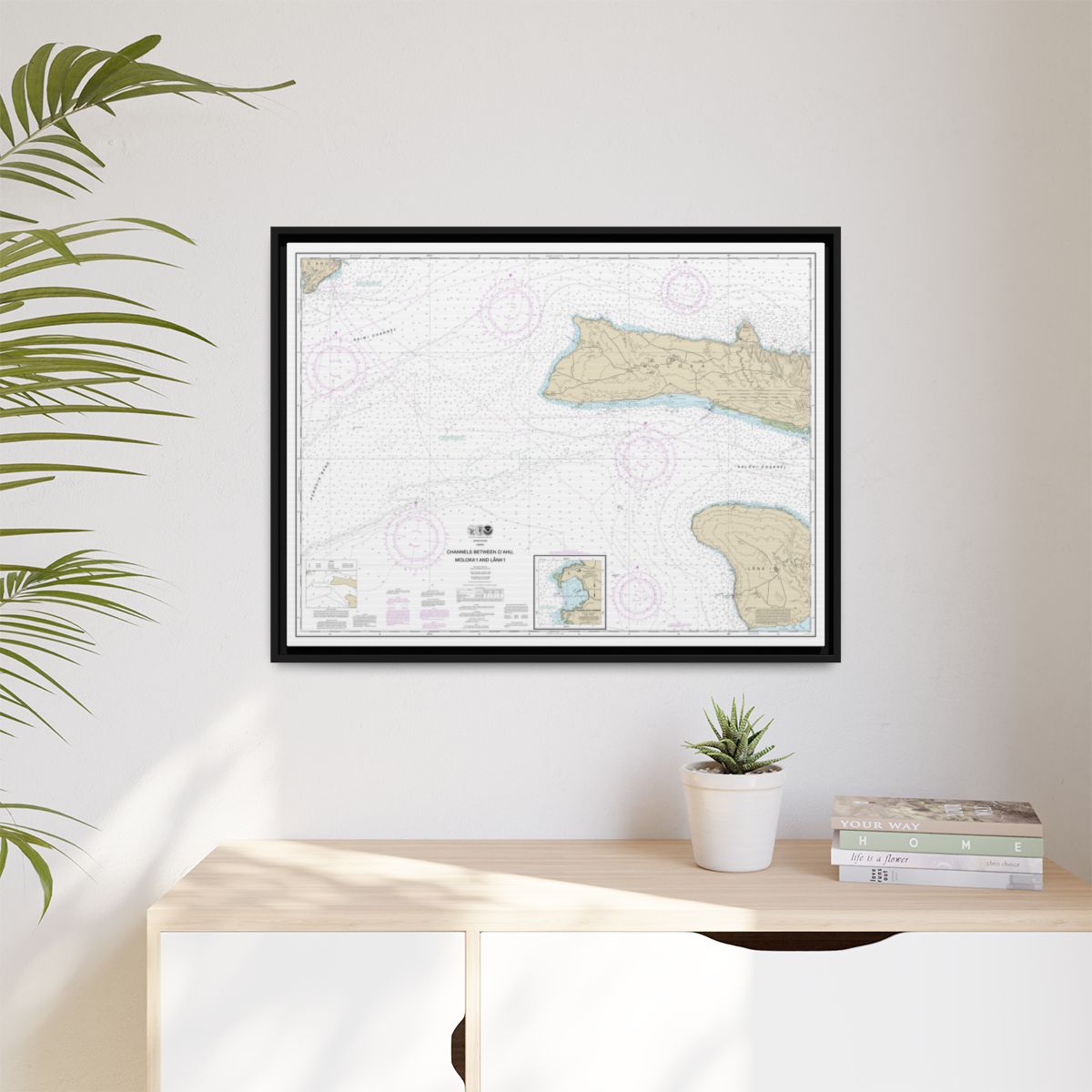 Chart 19351 Channels between Oahu, Molokai and Lanai;Kaumalapau Harbor - NOAA Nautical Chart Floating Frame Canvas | 32" x 24" | 40" x 30" - Black context-1