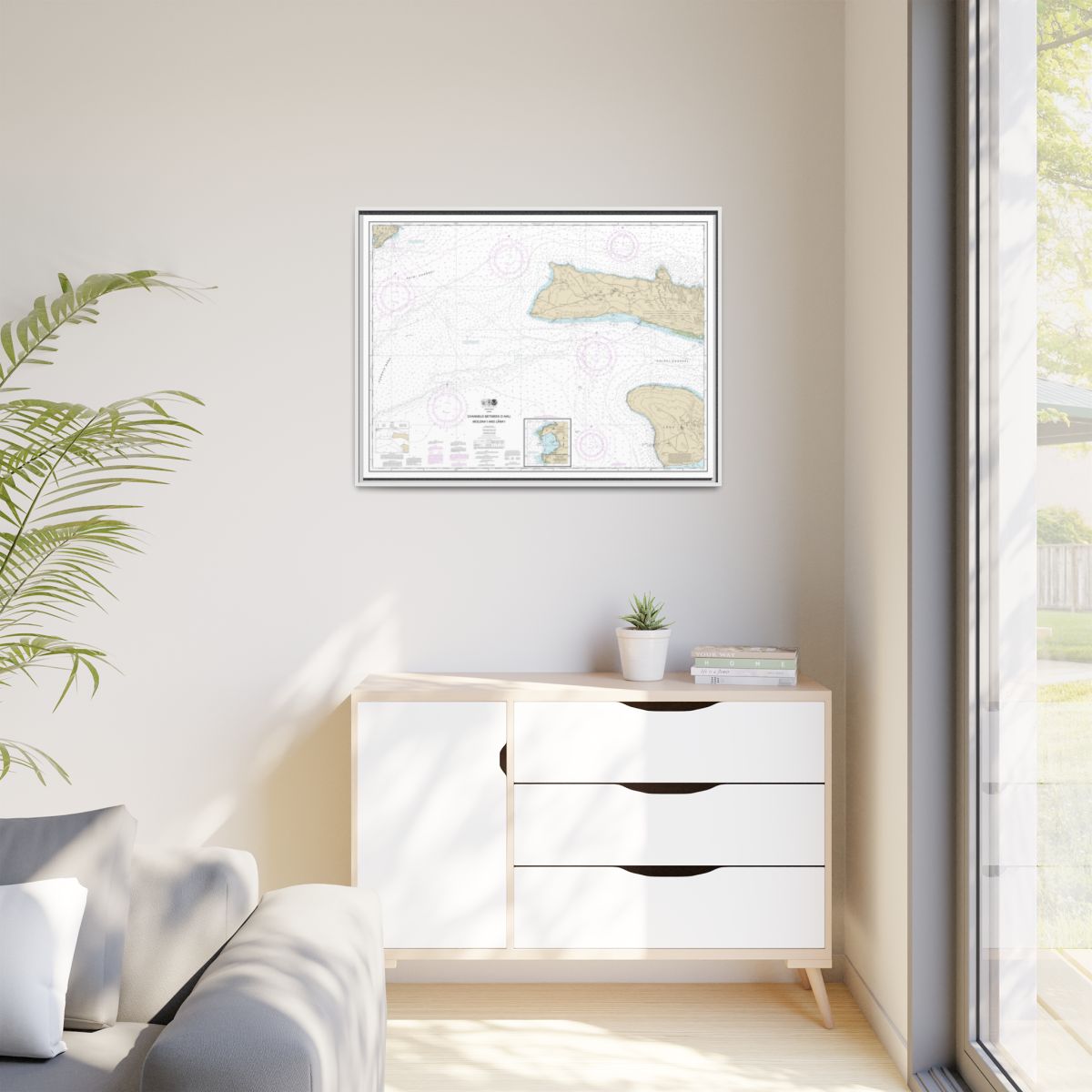 Chart 19351 Channels between Oahu, Molokai and Lanai;Kaumalapau Harbor - NOAA Nautical Chart Floating Frame Canvas | 32" x 24" | 40" x 30" - White context-1