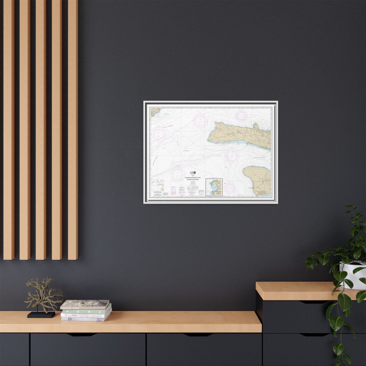 Chart 19351 Channels between Oahu, Molokai and Lanai;Kaumalapau Harbor - NOAA Nautical Chart Floating Frame Canvas | 32" x 24" | 40" x 30" - White context-2