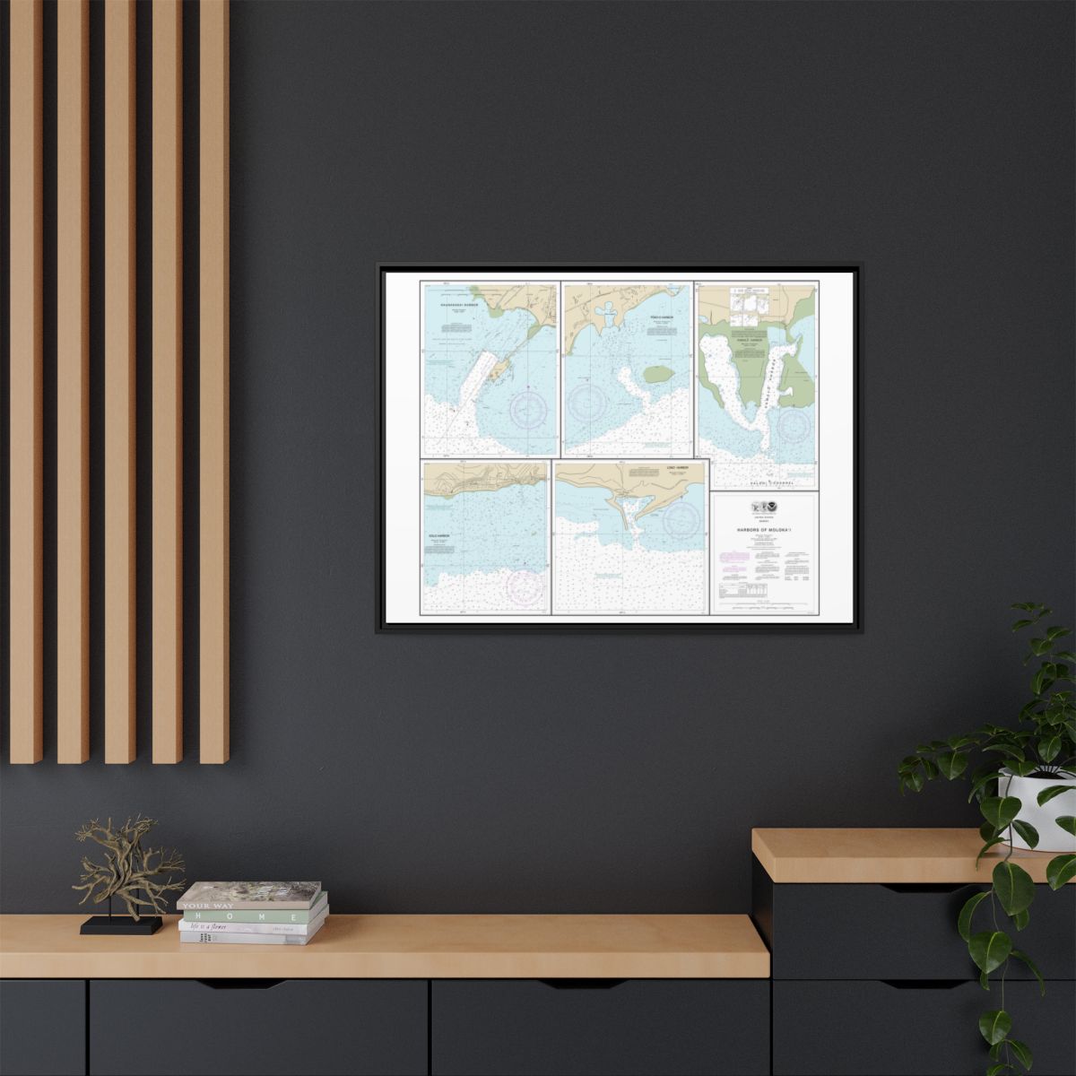 Chart 19353 Harbors of Molokai Kaunakakai Harbor;Pukoo Harbor;Kamalo Harbor;Kolo Harbor;Lono Harbor - NOAA Nautical Chart Floating Frame Canvas | 32" x 24" | 40" x 30" - Black context-2