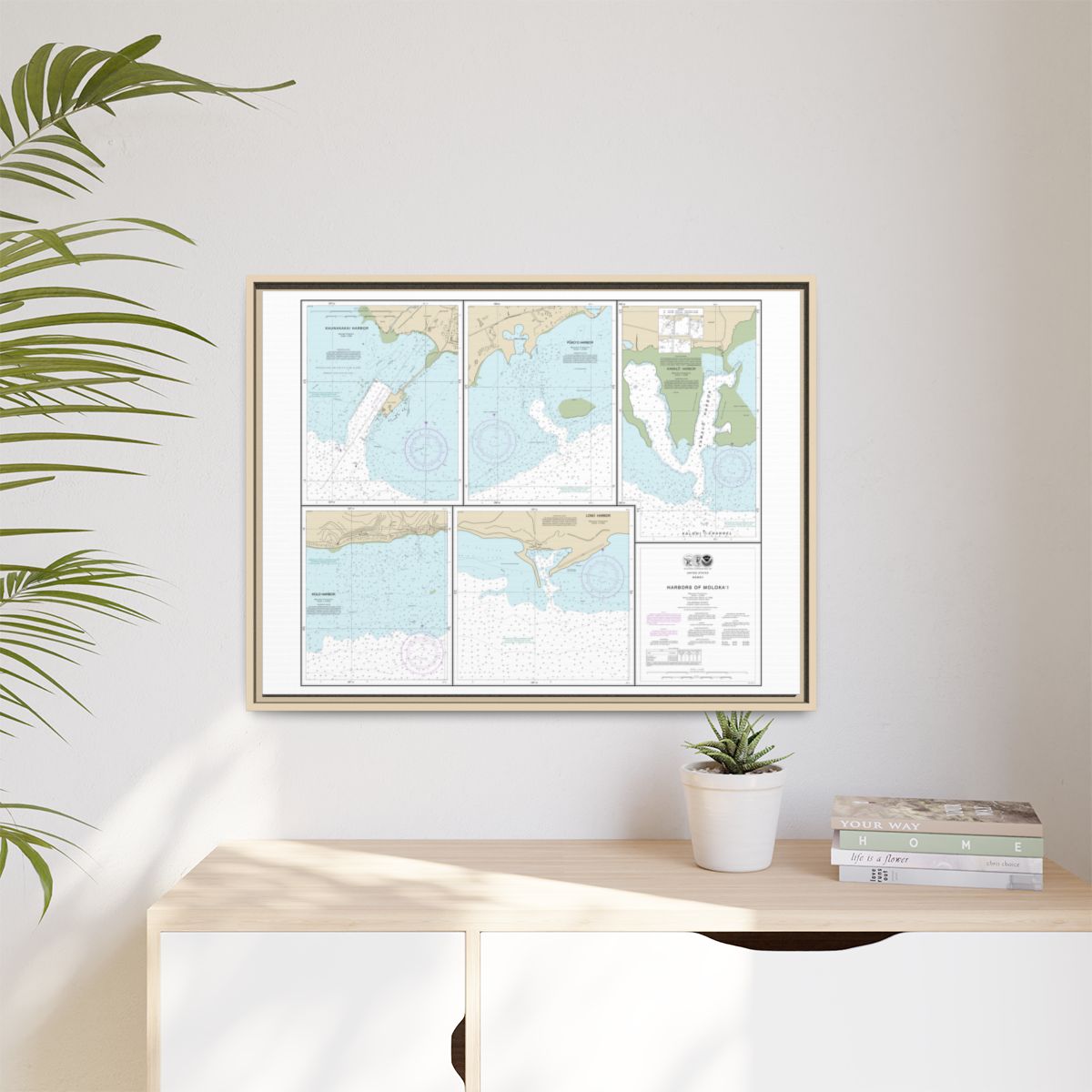 Chart 19353 Harbors of Molokai Kaunakakai Harbor;Pukoo Harbor;Kamalo Harbor;Kolo Harbor;Lono Harbor - NOAA Nautical Chart Floating Frame Canvas | 32" x 24" | 40" x 30" - Natural context-1