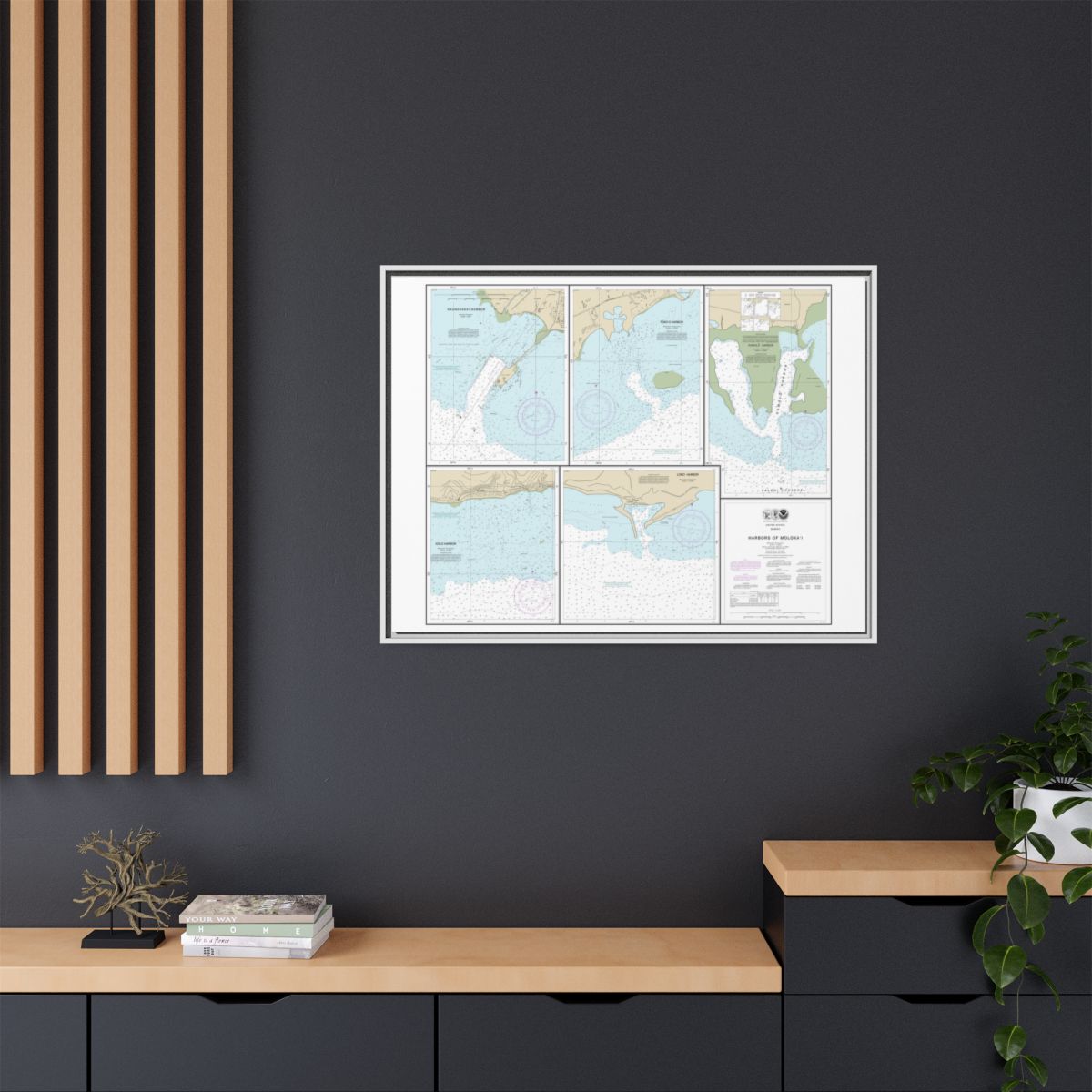 Chart 19353 Harbors of Molokai Kaunakakai Harbor;Pukoo Harbor;Kamalo Harbor;Kolo Harbor;Lono Harbor - NOAA Nautical Chart Floating Frame Canvas | 32" x 24" | 40" x 30" - White context-2