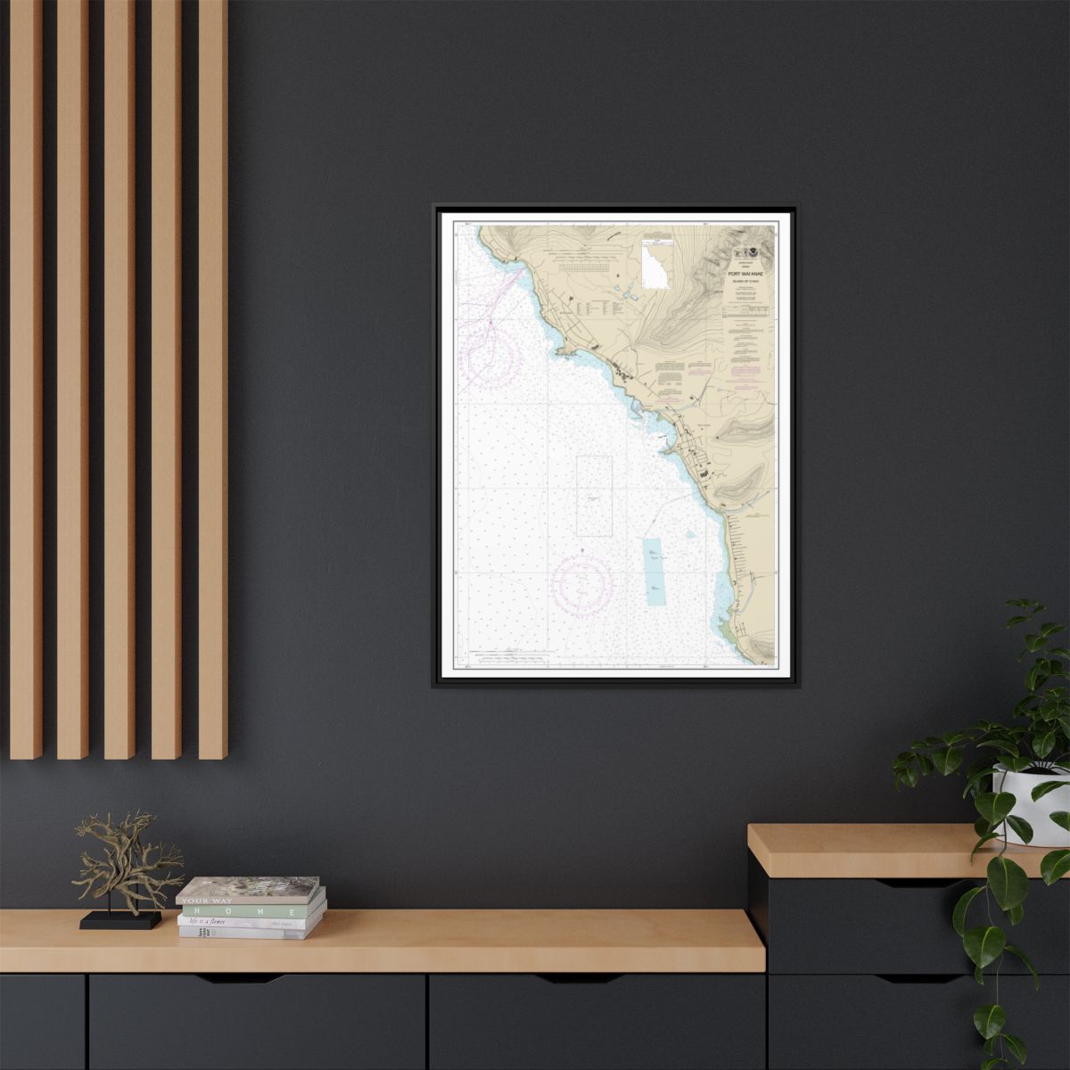Chart 19361 Port Waianae Island of Oahu - NOAA Nautical Chart Floating Frame Canvas | 24" x 32" | 30" x 40" - Black context-2