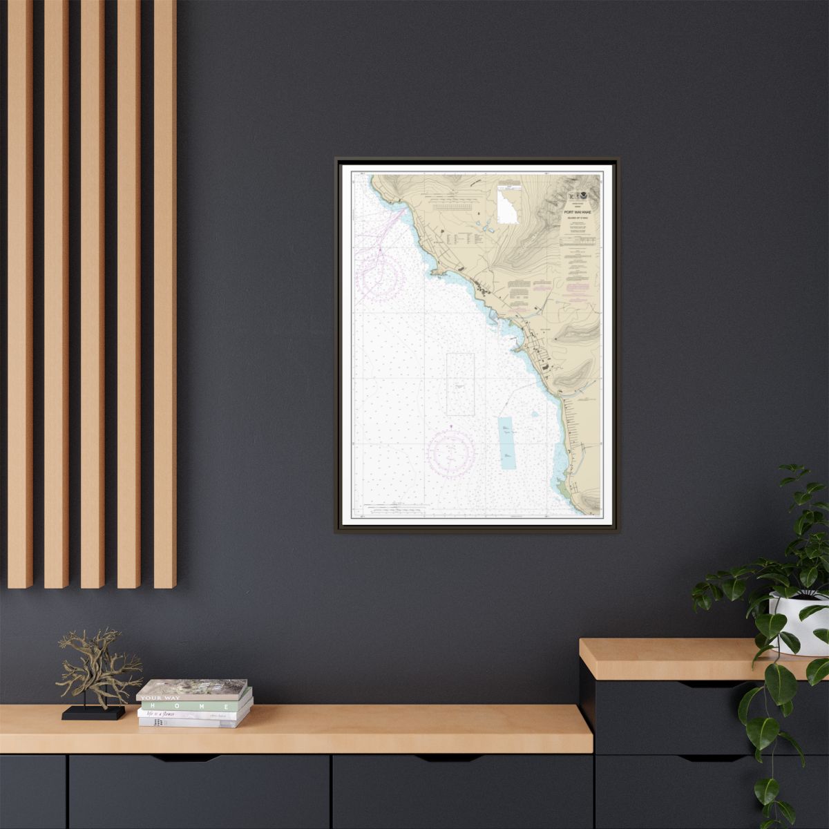 Chart 19361 Port Waianae Island of Oahu - NOAA Nautical Chart Floating Frame Canvas | 24" x 32" | 30" x 40" - Espresso context-2