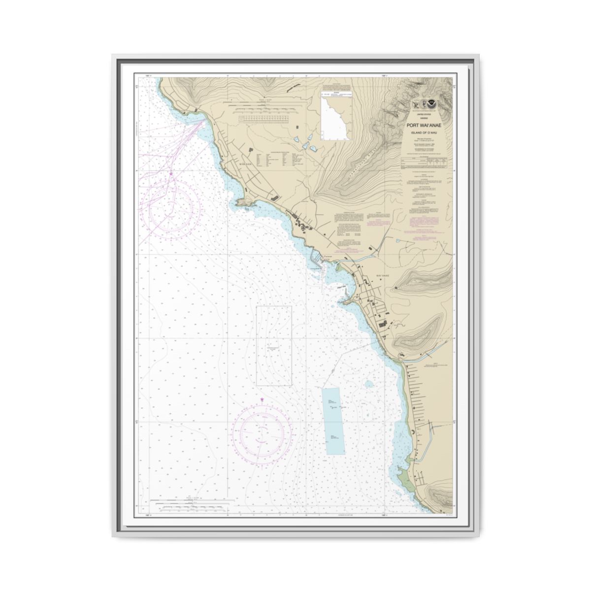 Chart 19361 Port Waianae Island of Oahu - NOAA Nautical Chart Floating Frame Canvas | 24" x 32" | 30" x 40" - White front