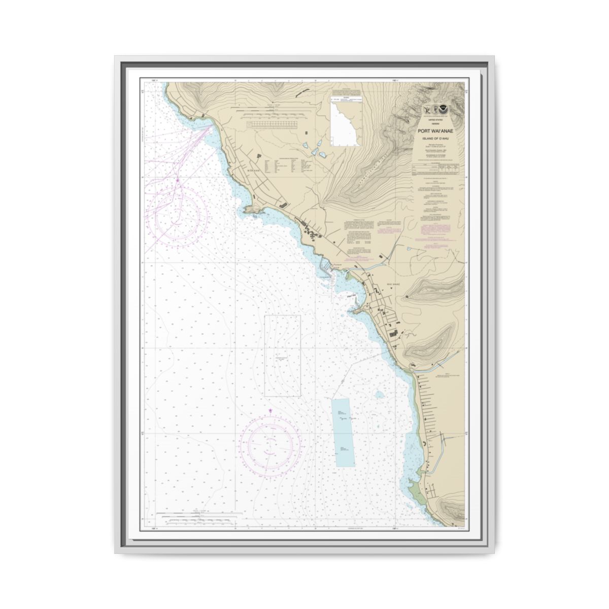 Chart 19361 Port Waianae Island of Oahu - NOAA Nautical Chart Floating Frame Canvas | 24" x 32" | 30" x 40" - White front