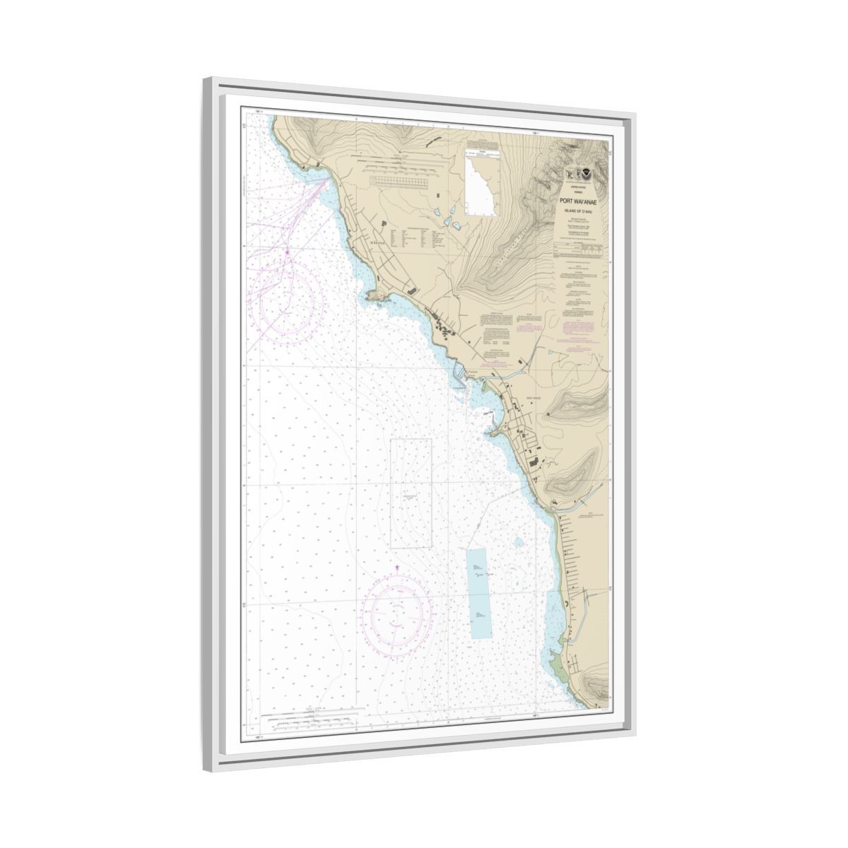 Chart 19361 Port Waianae Island of Oahu - NOAA Nautical Chart Floating Frame Canvas | 24" x 32" | 30" x 40" - White side