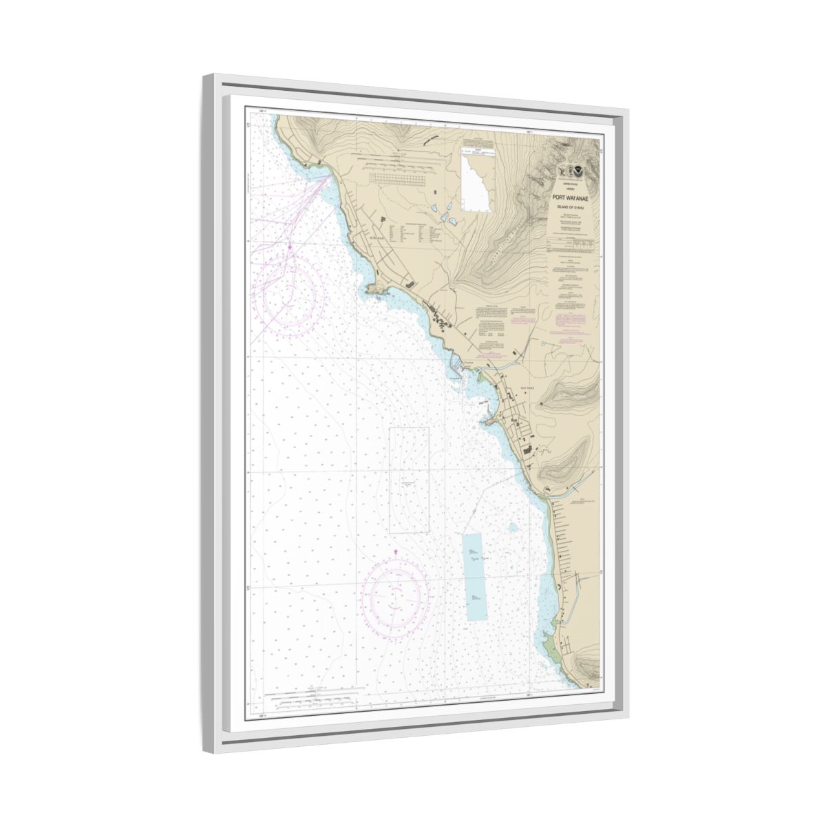 Chart 19361 Port Waianae Island of Oahu - NOAA Nautical Chart Floating Frame Canvas | 24" x 32" | 30" x 40" - White side