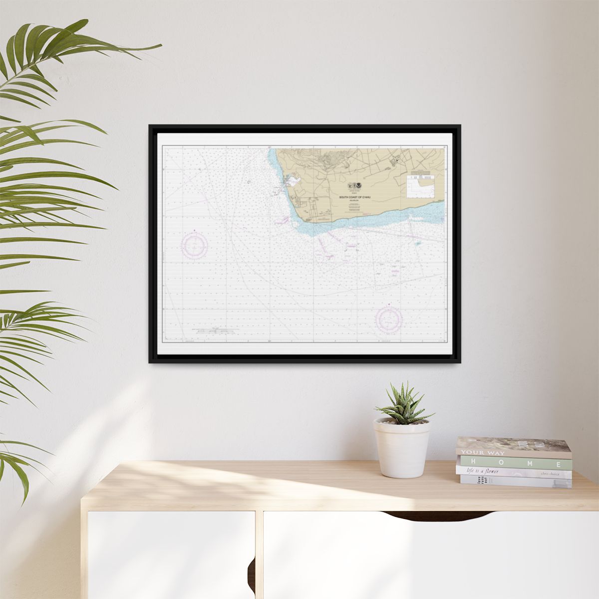 Chart 19362 South Coast of Oahu Kalaeloa - NOAA Nautical Chart Floating Frame Canvas | 32" x 24" | 40" x 30" - Black context-1