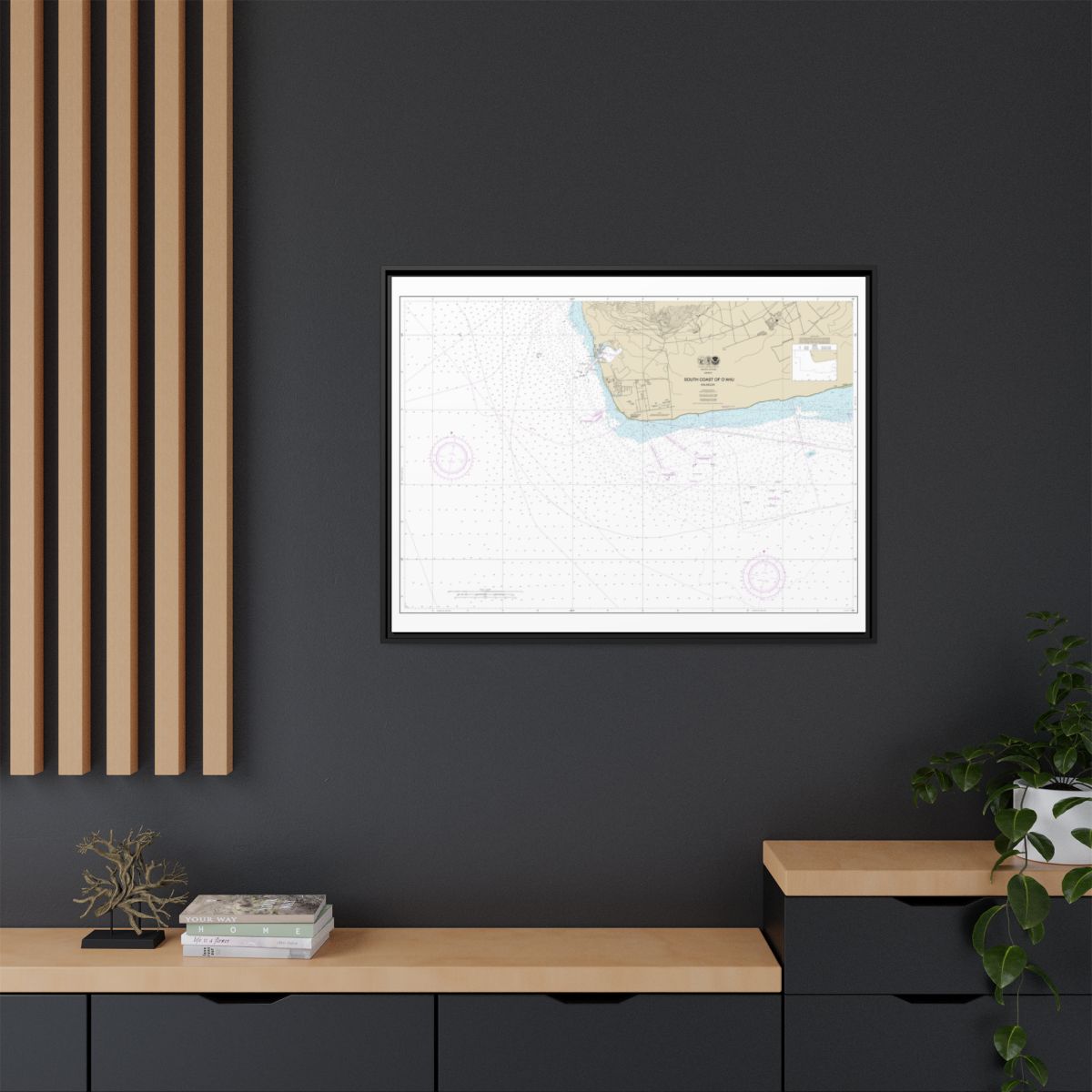 Chart 19362 South Coast of Oahu Kalaeloa - NOAA Nautical Chart Floating Frame Canvas | 32" x 24" | 40" x 30" - Black context-2