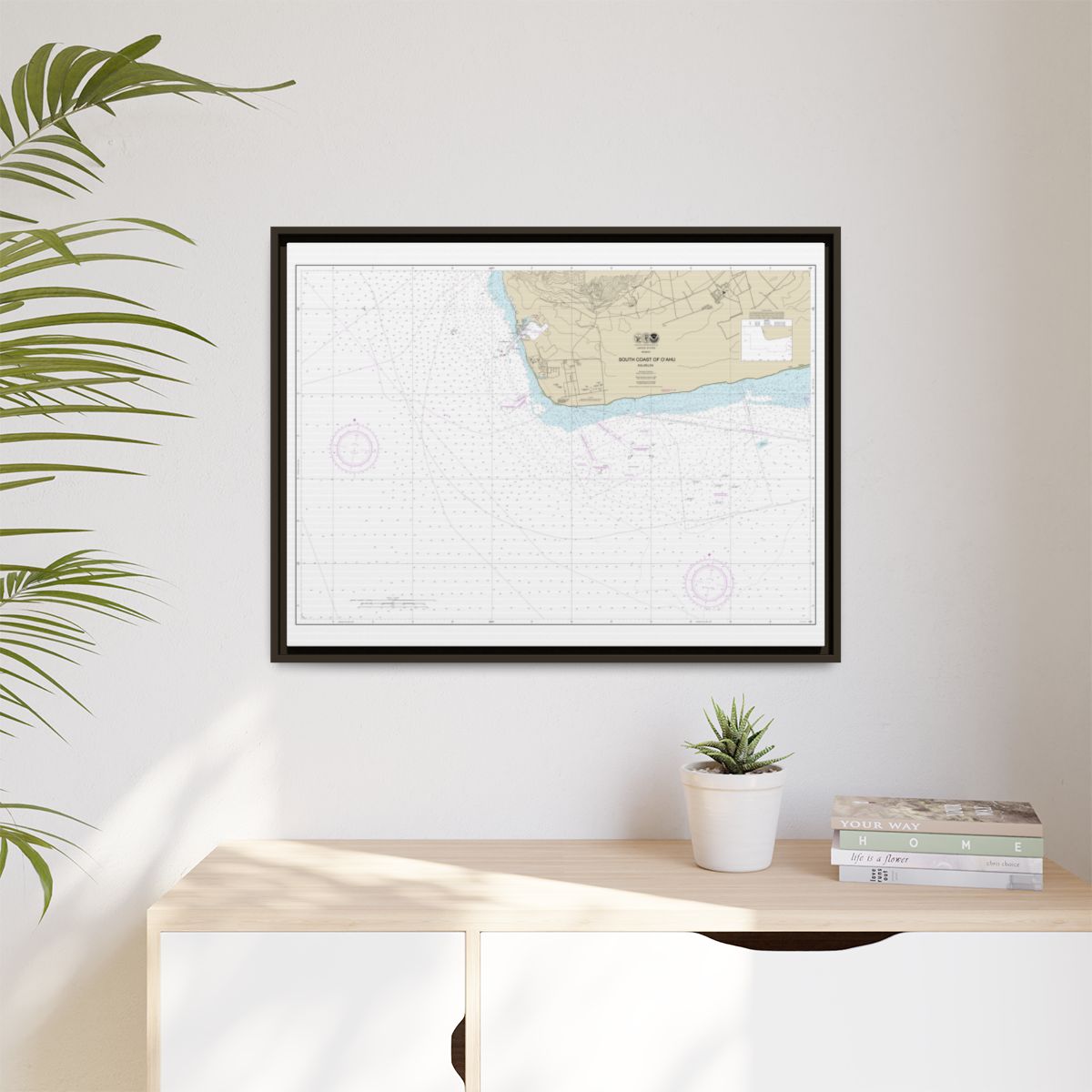 Chart 19362 South Coast of Oahu Kalaeloa - NOAA Nautical Chart Floating Frame Canvas | 32" x 24" | 40" x 30" - Espresso context-1