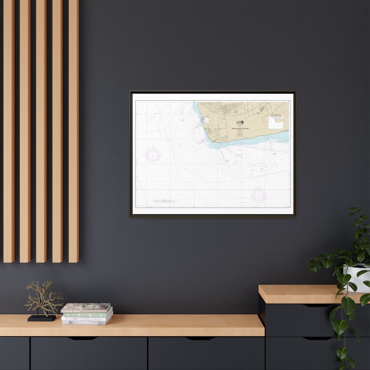 Chart 19362 South Coast of Oahu Kalaeloa - NOAA Nautical Chart Floating Frame Canvas | 32" x 24" | 40" x 30" - Espresso context-2