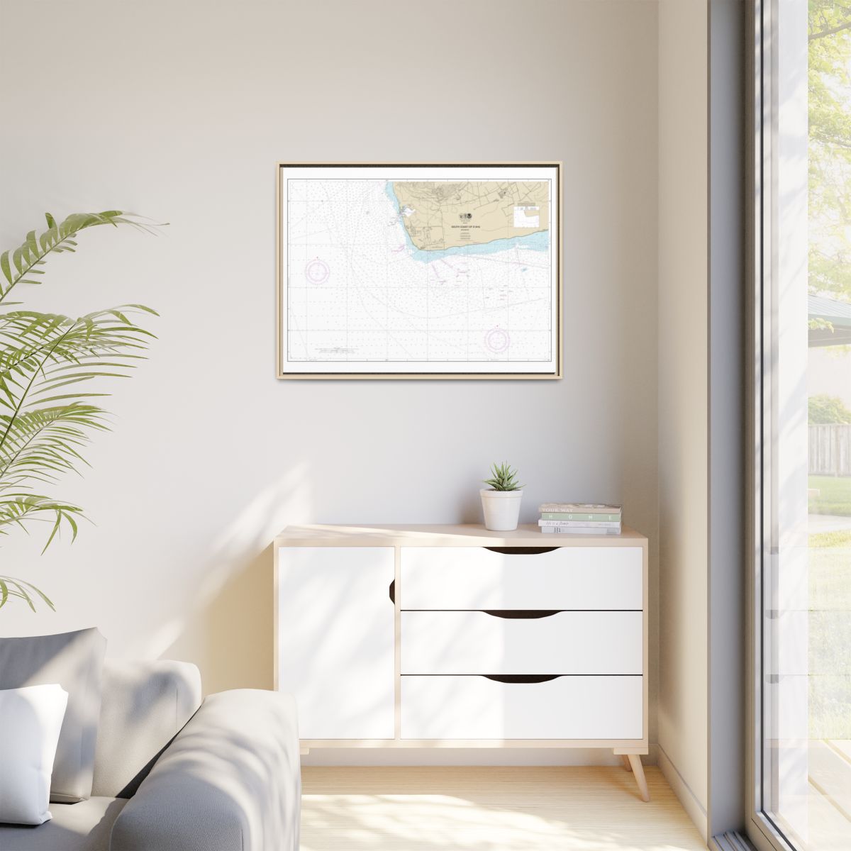 Chart 19362 South Coast of Oahu Kalaeloa - NOAA Nautical Chart Floating Frame Canvas | 32" x 24" | 40" x 30" - Natural context-1