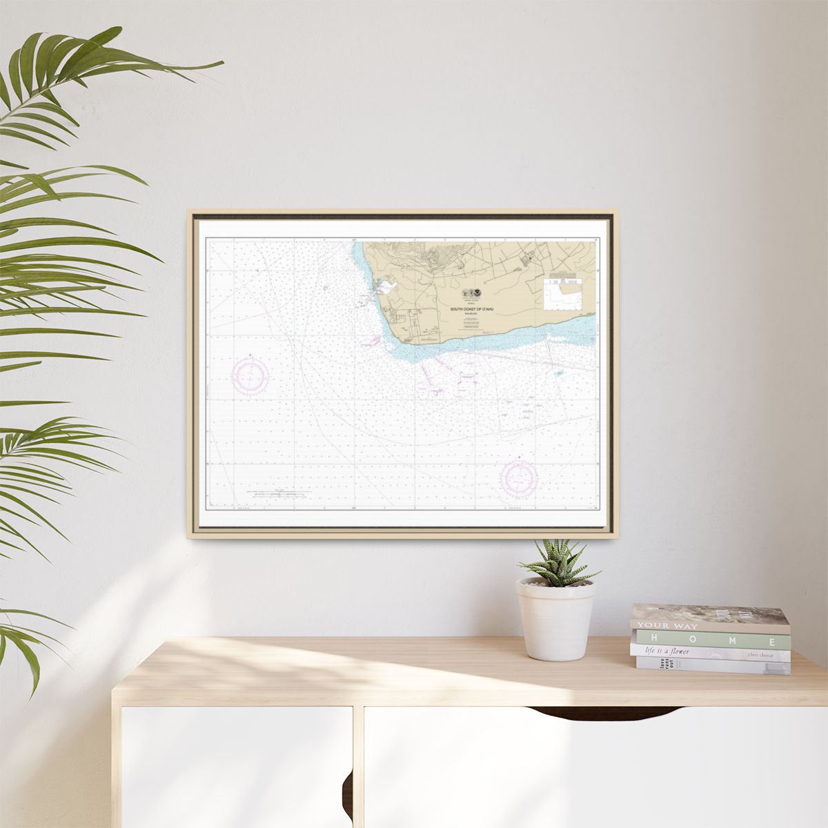Chart 19362 South Coast of Oahu Kalaeloa - NOAA Nautical Chart Floating Frame Canvas | 32" x 24" | 40" x 30" - Natural context-1