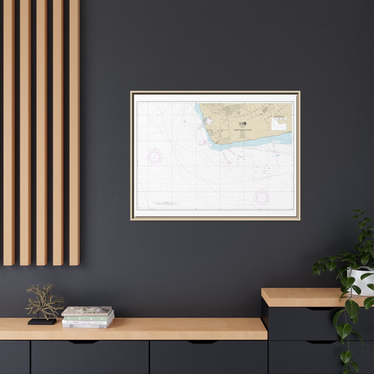 Chart 19362 South Coast of Oahu Kalaeloa - NOAA Nautical Chart Floating Frame Canvas | 32" x 24" | 40" x 30" - Natural context-2