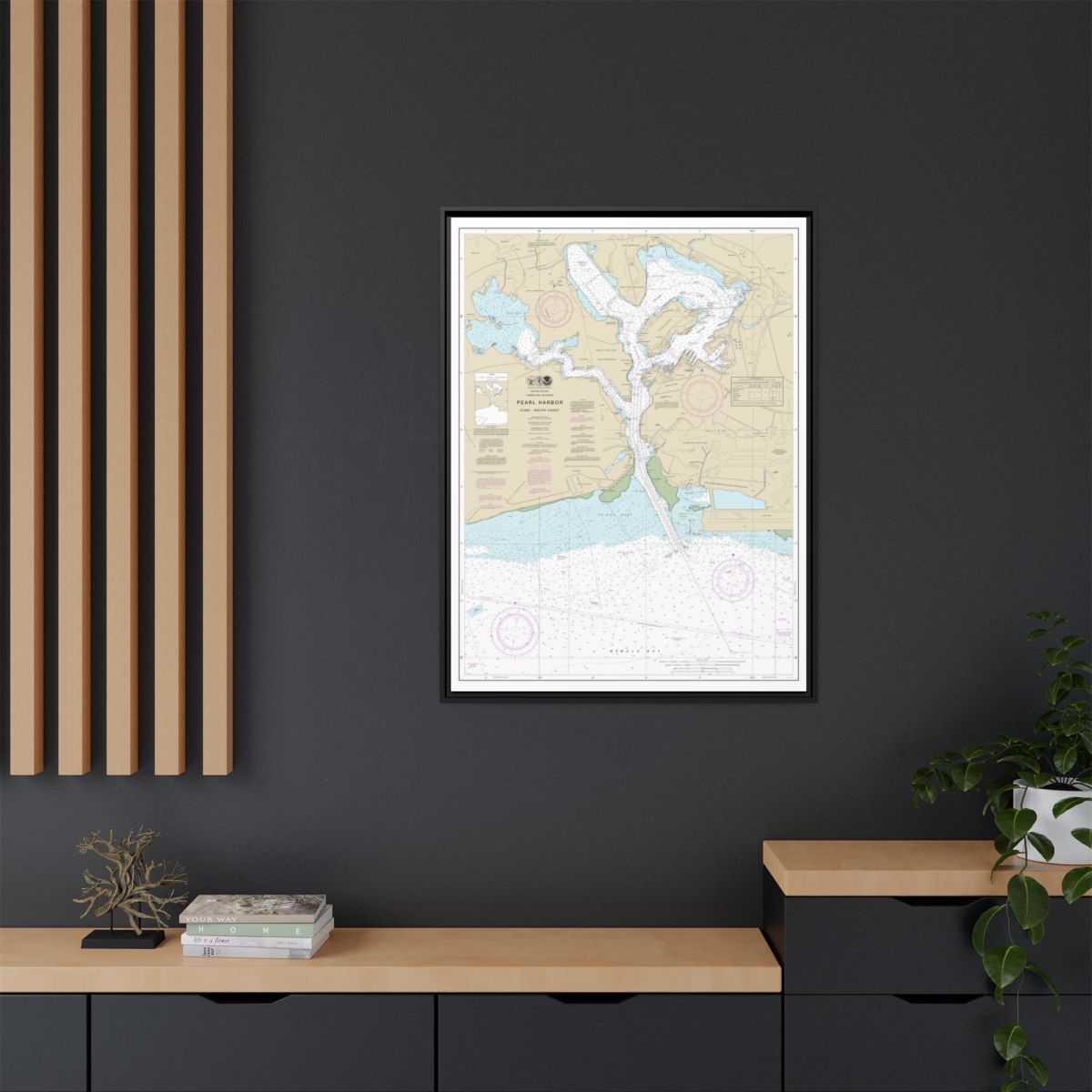 Chart 19366 Pearl Harbor Oahu South Coast - NOAA Nautical Chart Floating Frame Canvas | 24" x 32" | 30" x 40" - Black context-2