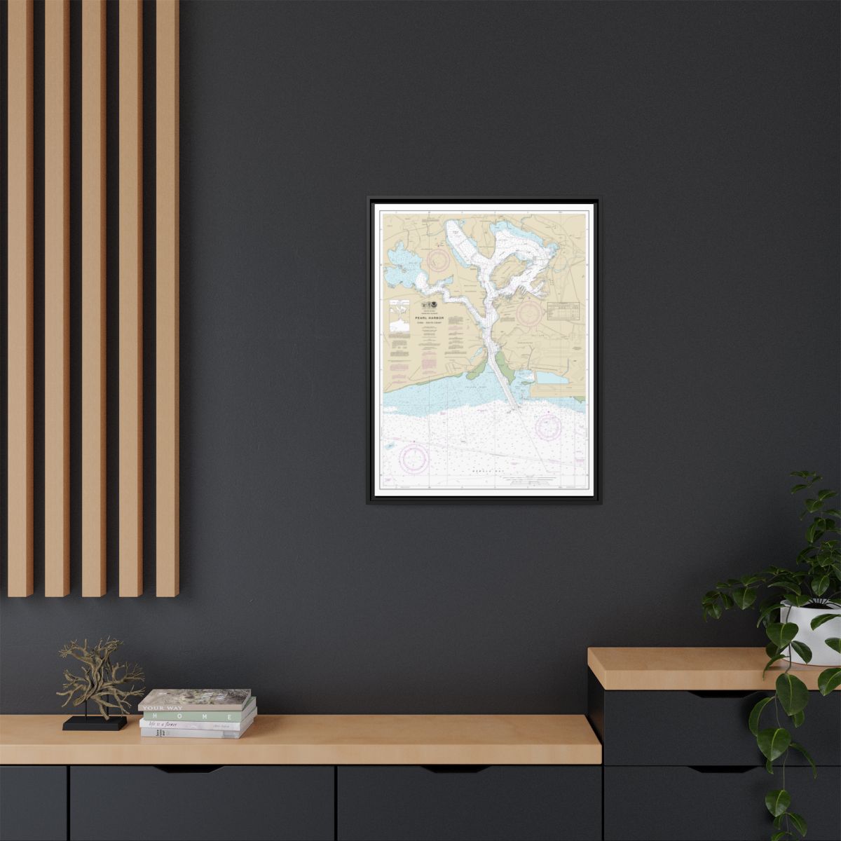 Chart 19366 Pearl Harbor Oahu South Coast - NOAA Nautical Chart Floating Frame Canvas | 24" x 32" | 30" x 40" - Black context-2