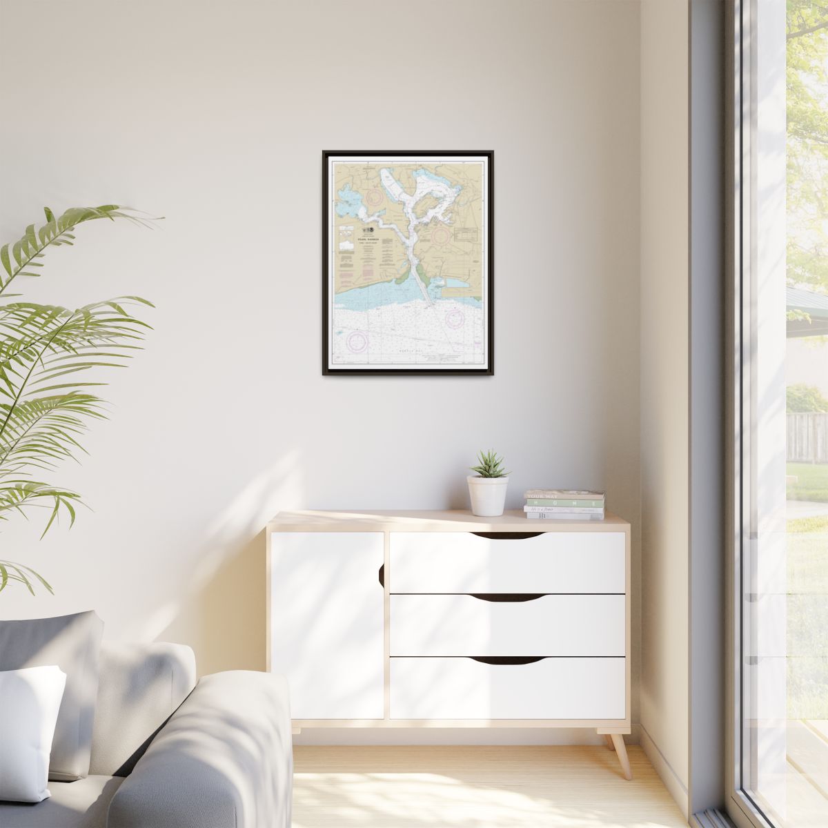 Chart 19366 Pearl Harbor Oahu South Coast - NOAA Nautical Chart Floating Frame Canvas | 24" x 32" | 30" x 40" - Espresso context-1