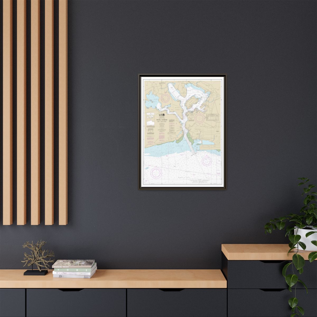 Chart 19366 Pearl Harbor Oahu South Coast - NOAA Nautical Chart Floating Frame Canvas | 24" x 32" | 30" x 40" - Espresso context-2