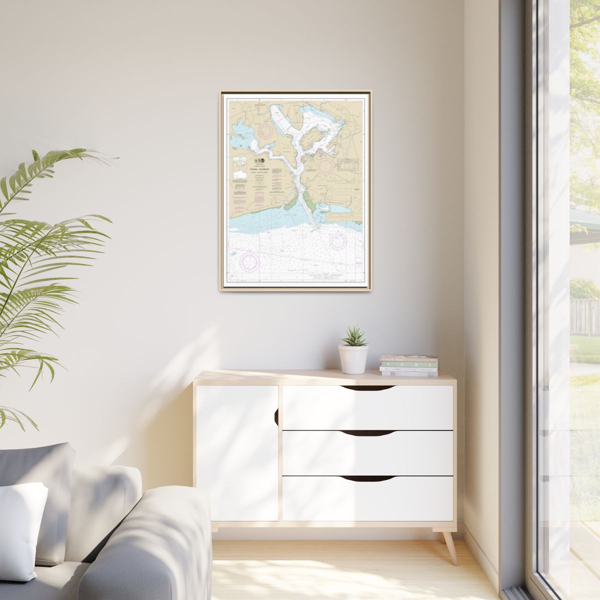 Chart 19366 Pearl Harbor Oahu South Coast - NOAA Nautical Chart Floating Frame Canvas | 24" x 32" | 30" x 40" - Natural context-1