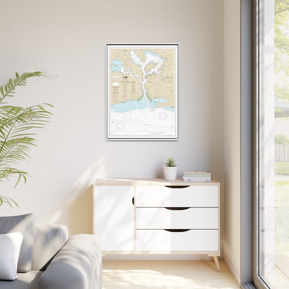 Chart 19366 Pearl Harbor Oahu South Coast - NOAA Nautical Chart Floating Frame Canvas | 24" x 32" | 30" x 40" - White context-1