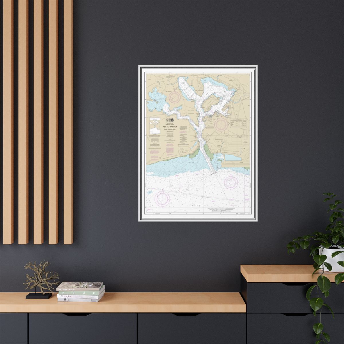 Chart 19366 Pearl Harbor Oahu South Coast - NOAA Nautical Chart Floating Frame Canvas | 24" x 32" | 30" x 40" - White context-2
