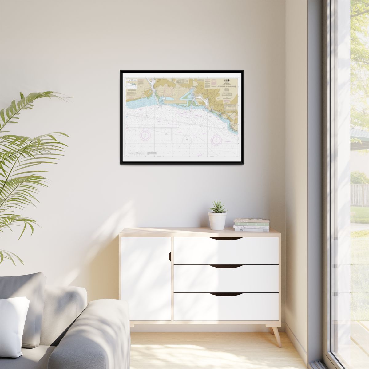 Chart 19369 Oahu South Coast Approaches to Pearl Harbor - NOAA Nautical Chart Floating Frame Canvas | 32" x 24" | 40" x 30" - Black context-1