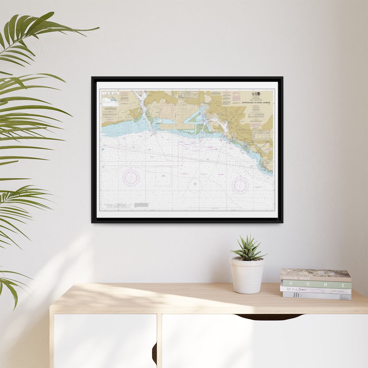 Chart 19369 Oahu South Coast Approaches to Pearl Harbor - NOAA Nautical Chart Floating Frame Canvas | 32" x 24" | 40" x 30" - Black context-1