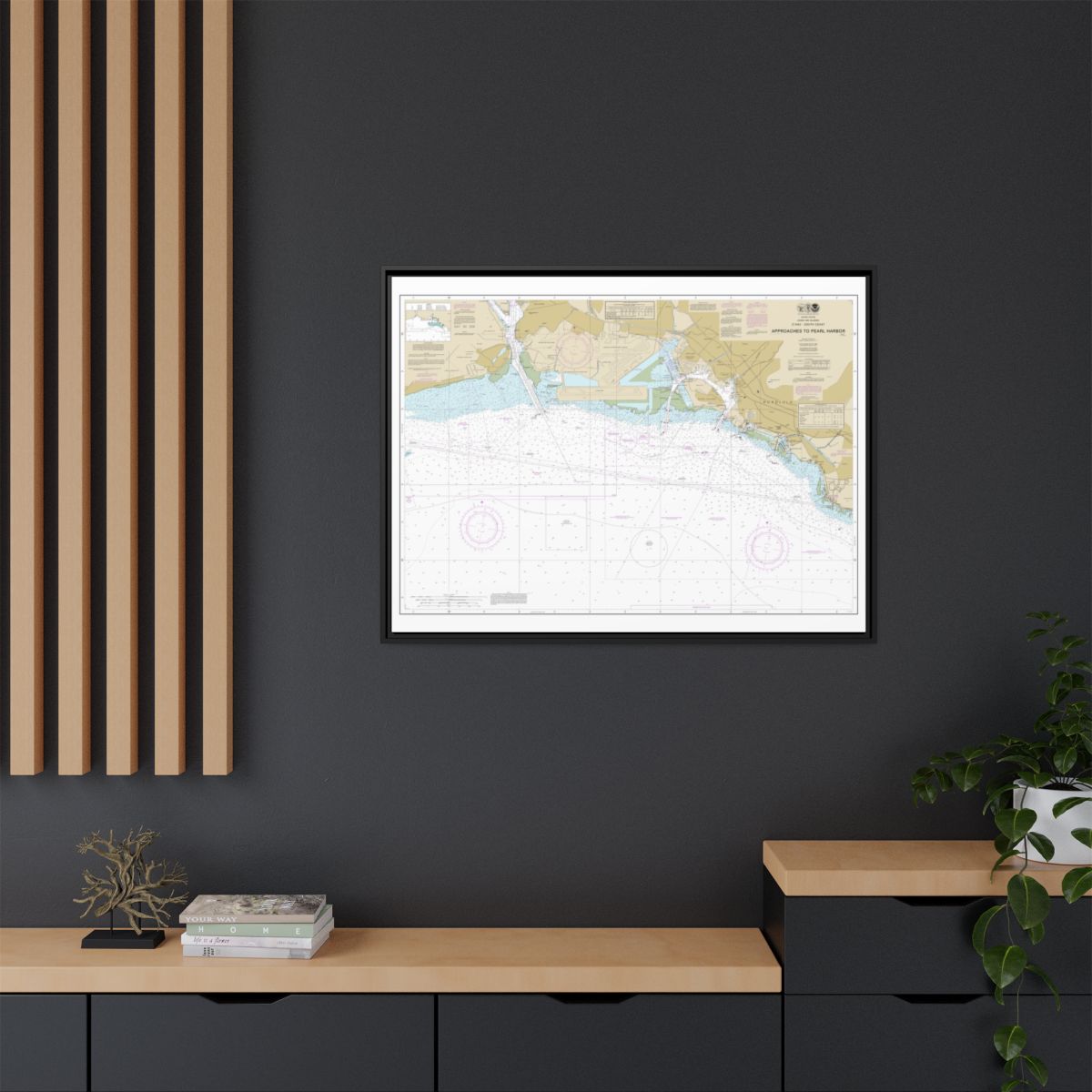 Chart 19369 Oahu South Coast Approaches to Pearl Harbor - NOAA Nautical Chart Floating Frame Canvas | 32" x 24" | 40" x 30" - Black context-2