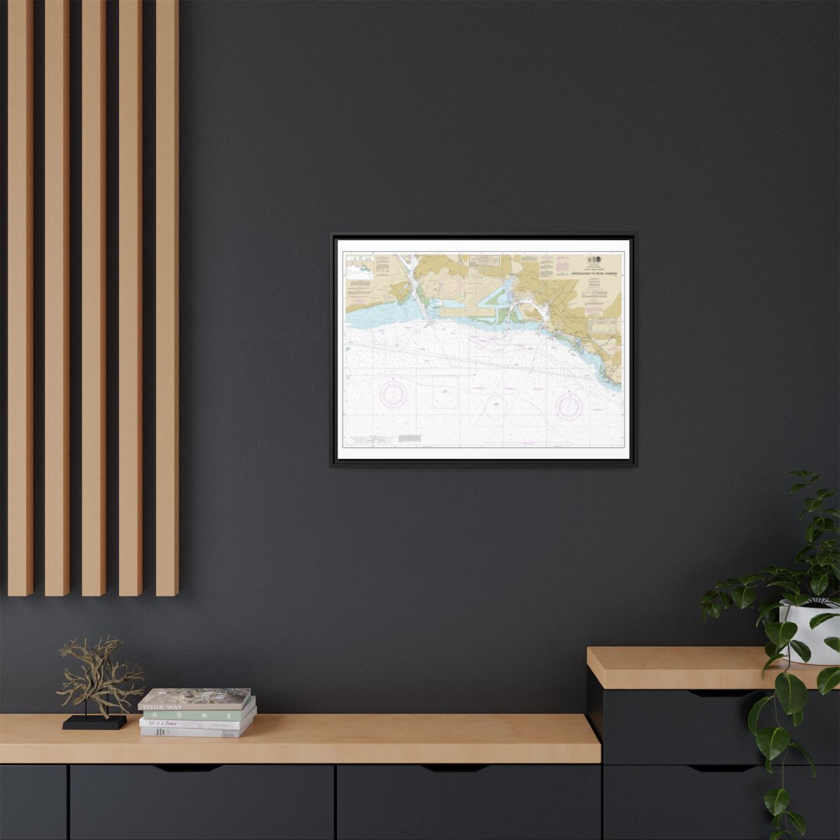 Chart 19369 Oahu South Coast Approaches to Pearl Harbor - NOAA Nautical Chart Floating Frame Canvas | 32" x 24" | 40" x 30" - Black context-2
