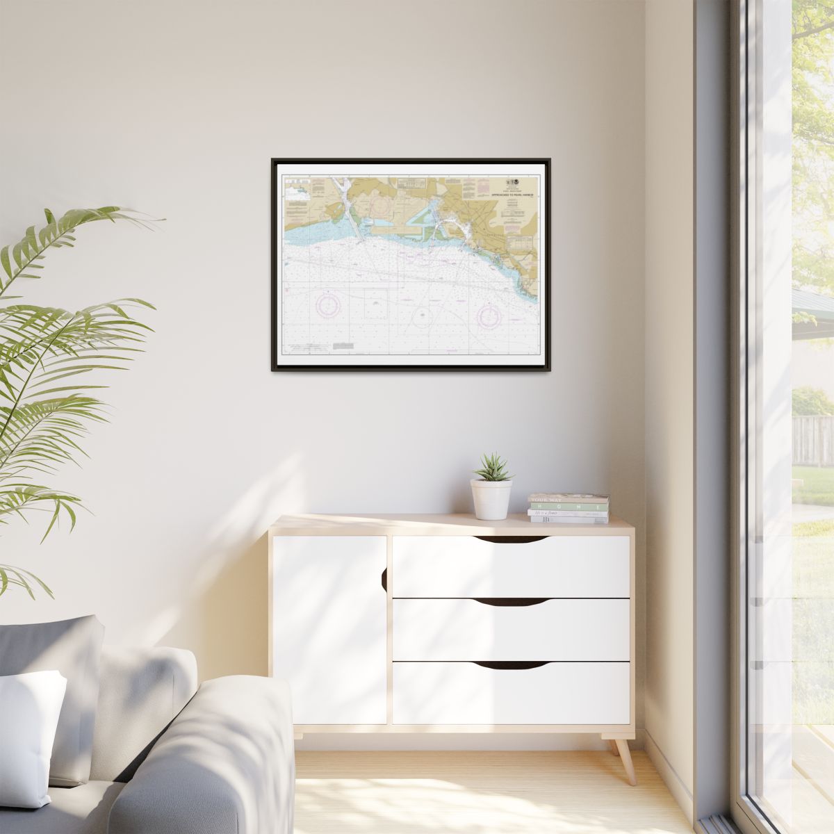 Chart 19369 Oahu South Coast Approaches to Pearl Harbor - NOAA Nautical Chart Floating Frame Canvas | 32" x 24" | 40" x 30" - Espresso context-1