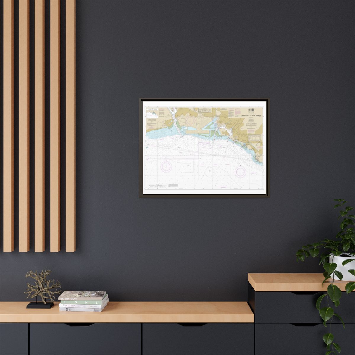 Chart 19369 Oahu South Coast Approaches to Pearl Harbor - NOAA Nautical Chart Floating Frame Canvas | 32" x 24" | 40" x 30" - Espresso context-2