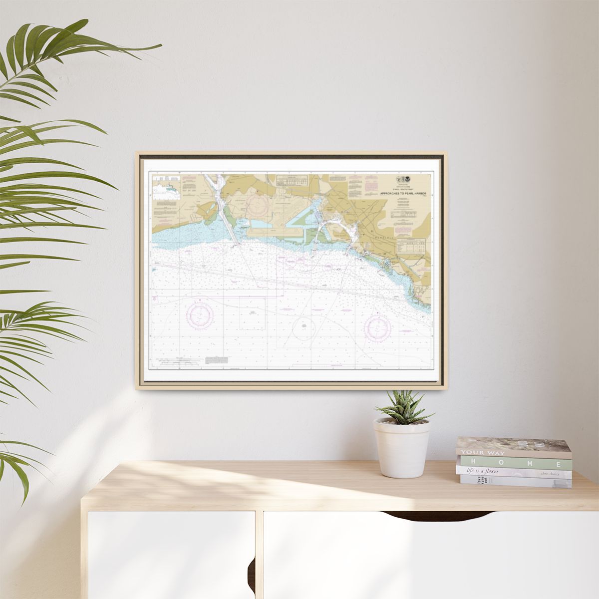 Chart 19369 Oahu South Coast Approaches to Pearl Harbor - NOAA Nautical Chart Floating Frame Canvas | 32" x 24" | 40" x 30" - Natural context-1