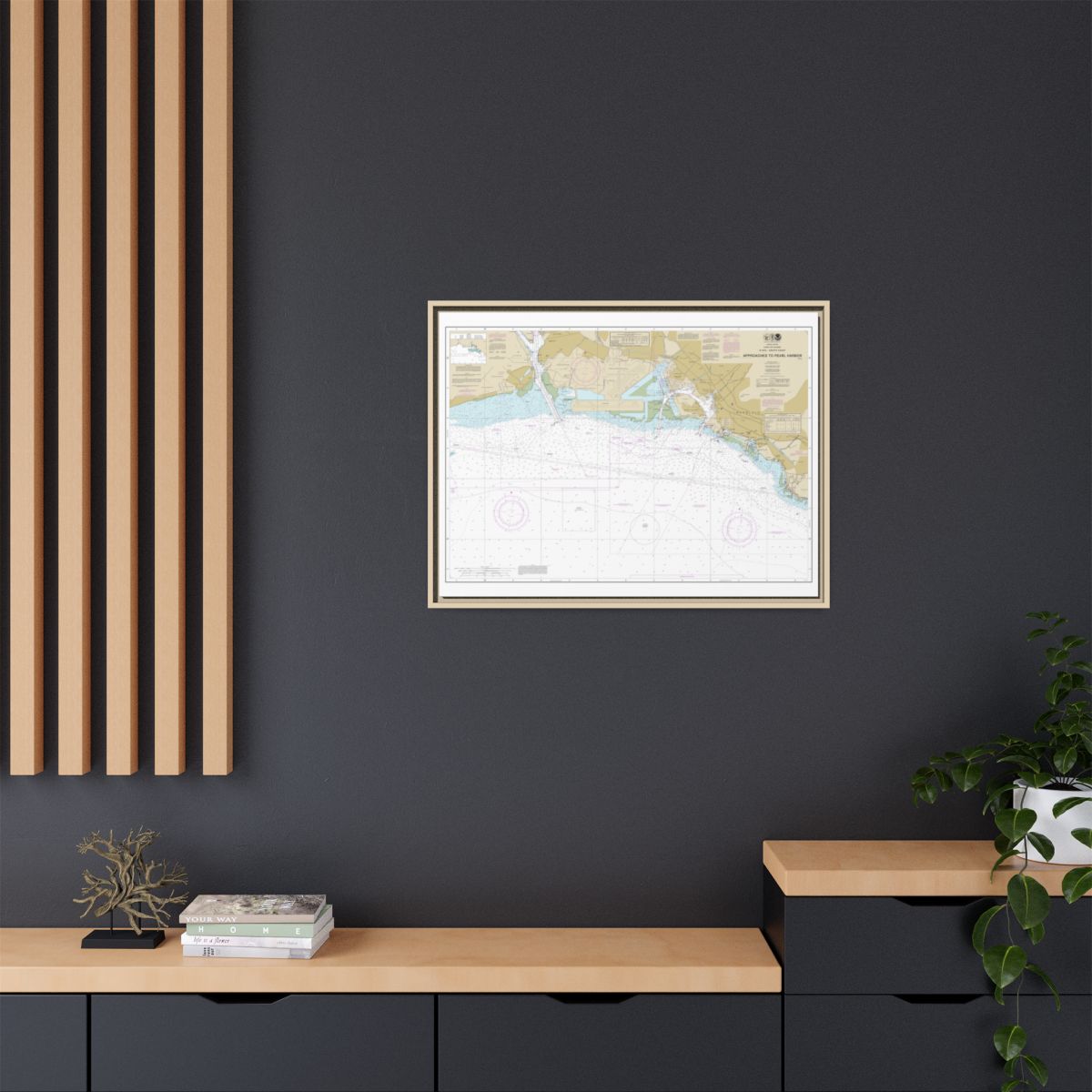 Chart 19369 Oahu South Coast Approaches to Pearl Harbor - NOAA Nautical Chart Floating Frame Canvas | 32" x 24" | 40" x 30" - Natural context-2