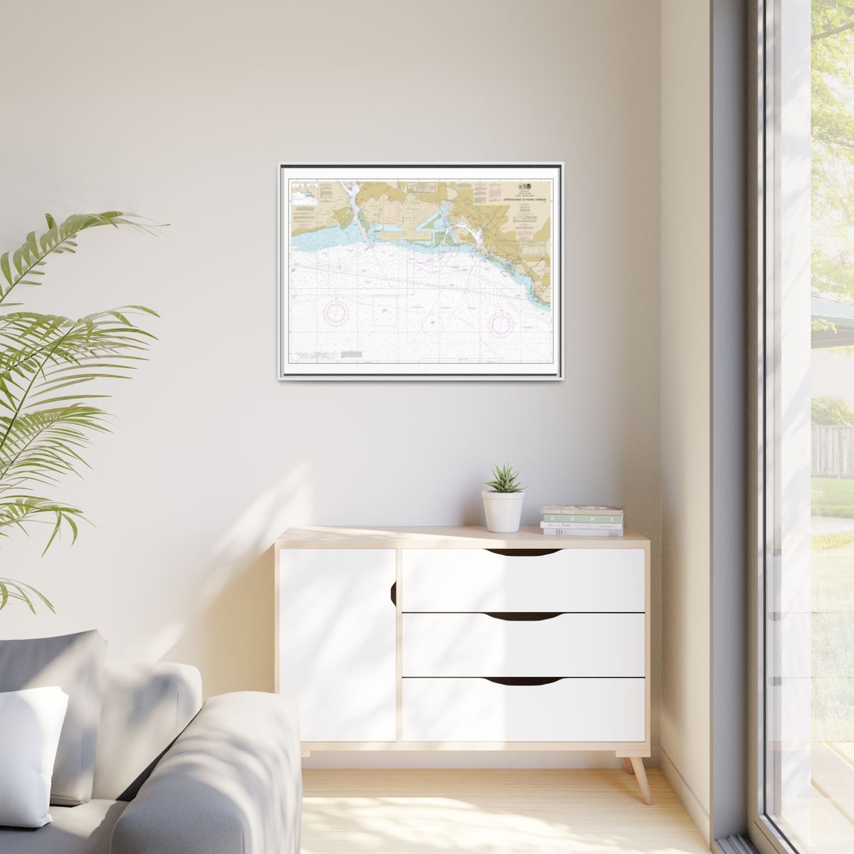 Chart 19369 Oahu South Coast Approaches to Pearl Harbor - NOAA Nautical Chart Floating Frame Canvas | 32" x 24" | 40" x 30" - White context-1