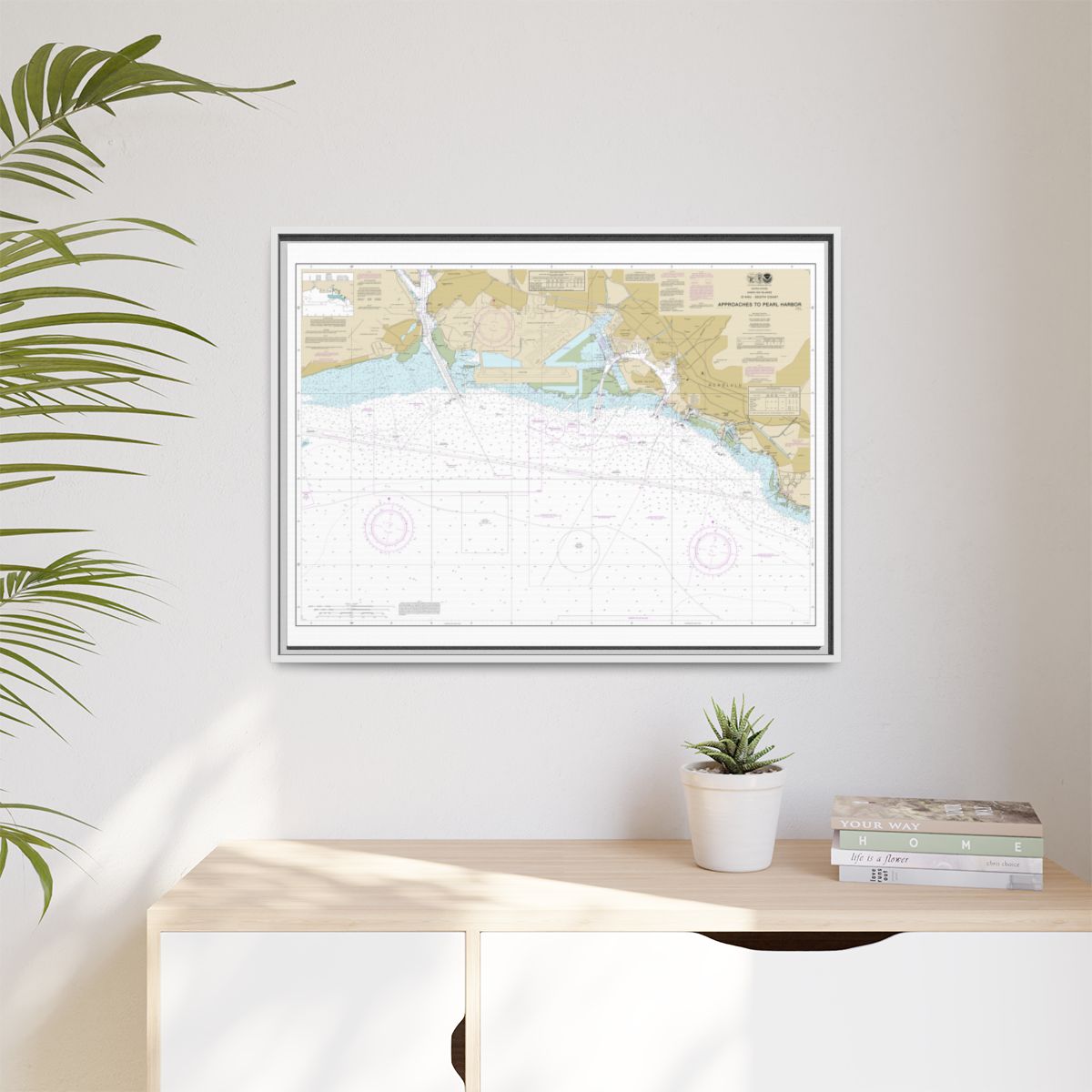 Chart 19369 Oahu South Coast Approaches to Pearl Harbor - NOAA Nautical Chart Floating Frame Canvas | 32" x 24" | 40" x 30" - White context-1