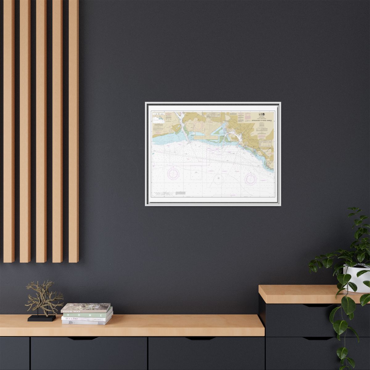 Chart 19369 Oahu South Coast Approaches to Pearl Harbor - NOAA Nautical Chart Floating Frame Canvas | 32" x 24" | 40" x 30" - White context-2