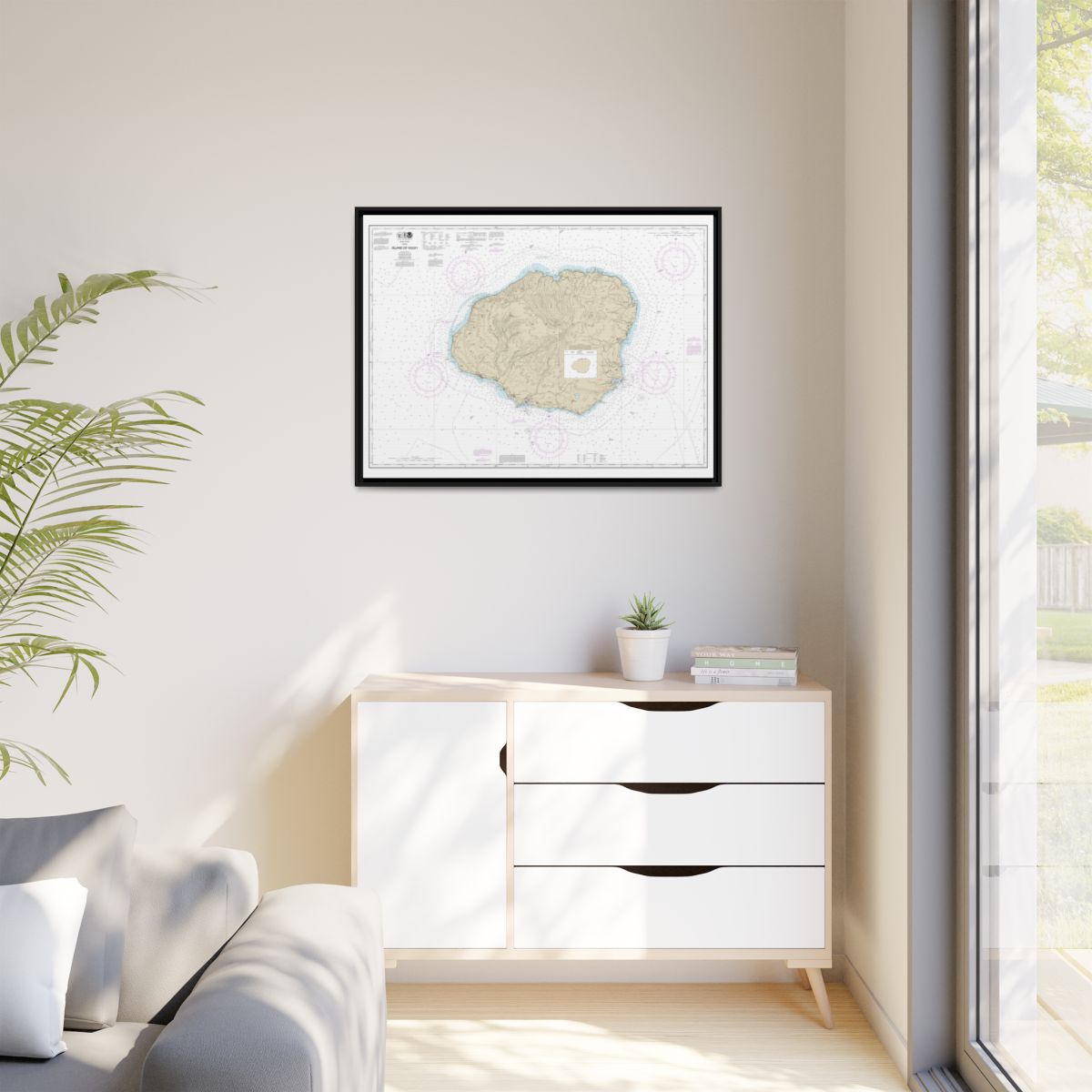 Chart 19381 Island of Kauai - NOAA Nautical Chart Floating Frame Canvas | 32" x 24" | 40" x 30" - Black context-1