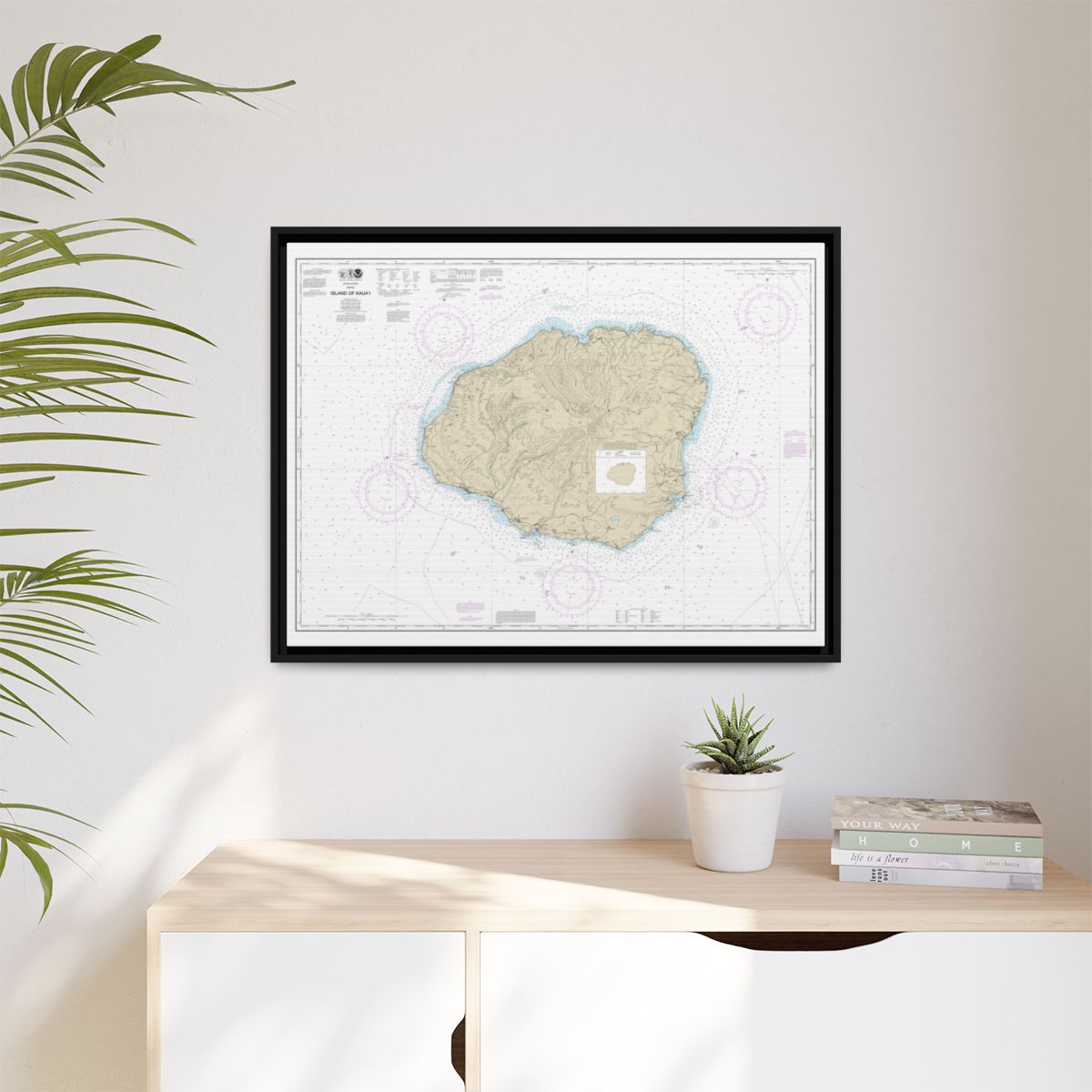 Chart 19381 Island of Kauai - NOAA Nautical Chart Floating Frame Canvas | 32" x 24" | 40" x 30" - Black context-1
