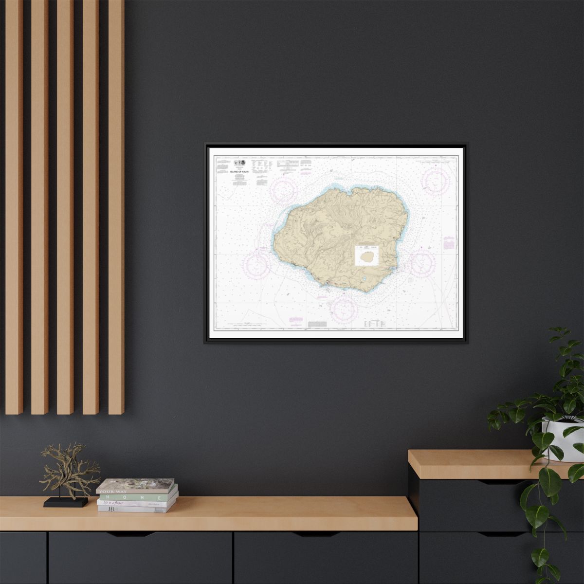 Chart 19381 Island of Kauai - NOAA Nautical Chart Floating Frame Canvas | 32" x 24" | 40" x 30" - Black context-2