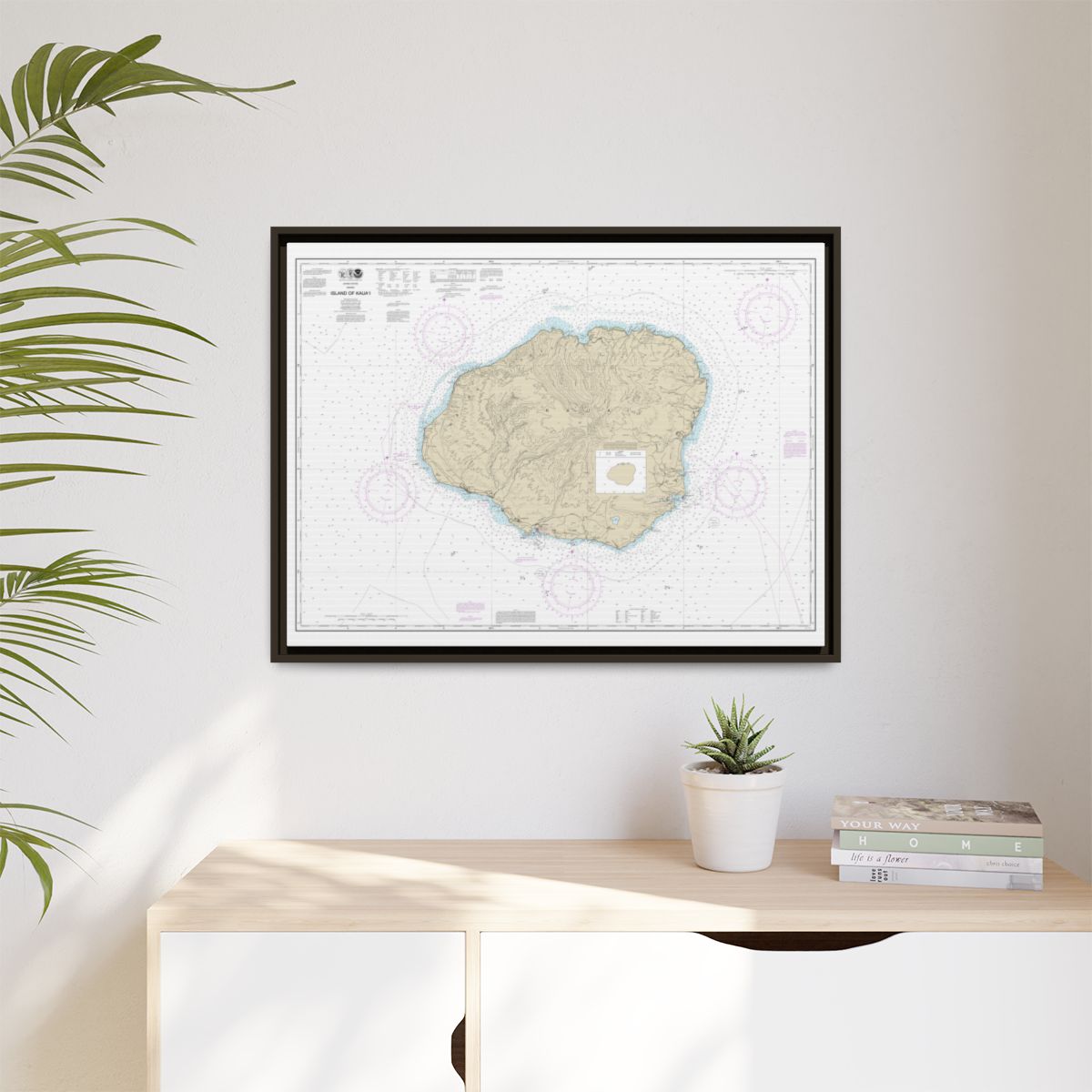 Chart 19381 Island of Kauai - NOAA Nautical Chart Floating Frame Canvas | 32" x 24" | 40" x 30" - Espresso context-1