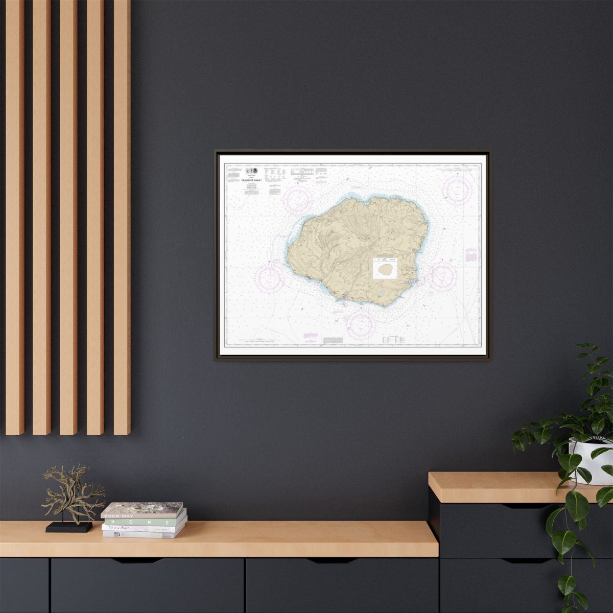 Chart 19381 Island of Kauai - NOAA Nautical Chart Floating Frame Canvas | 32" x 24" | 40" x 30" - Espresso context-2