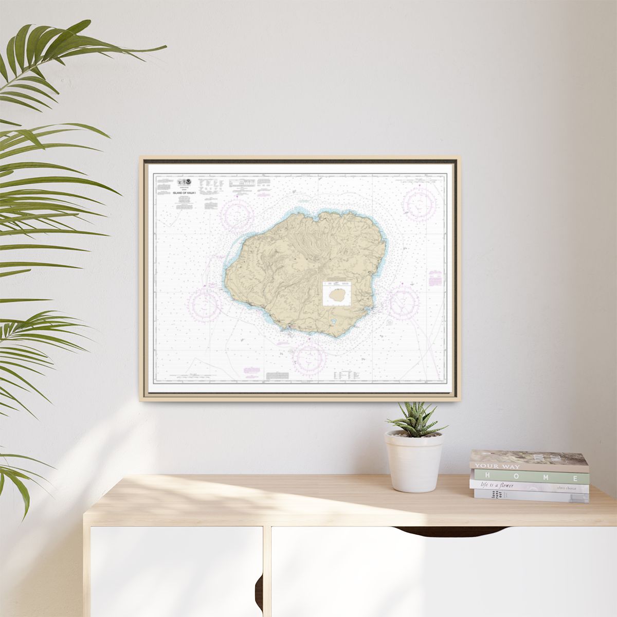 Chart 19381 Island of Kauai - NOAA Nautical Chart Floating Frame Canvas | 32" x 24" | 40" x 30" - Natural context-1