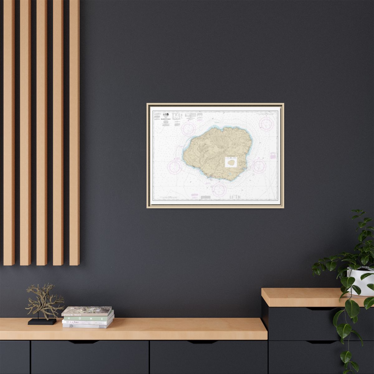 Chart 19381 Island of Kauai - NOAA Nautical Chart Floating Frame Canvas | 32" x 24" | 40" x 30" - Natural context-2